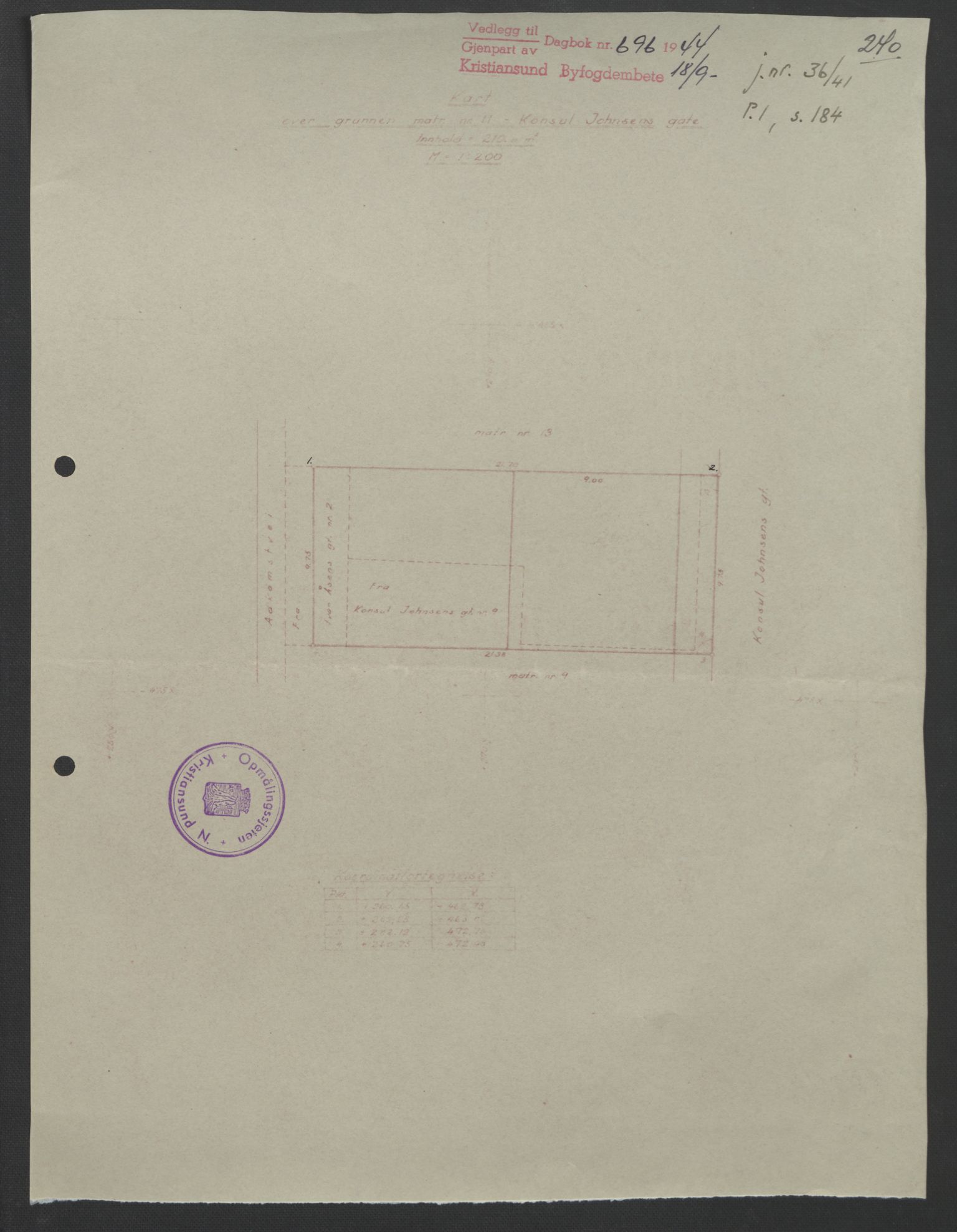 Kristiansund byfogd, AV/SAT-A-4587/A/27: Mortgage book no. 37, 1942-1945, Diary no: : 696/1944