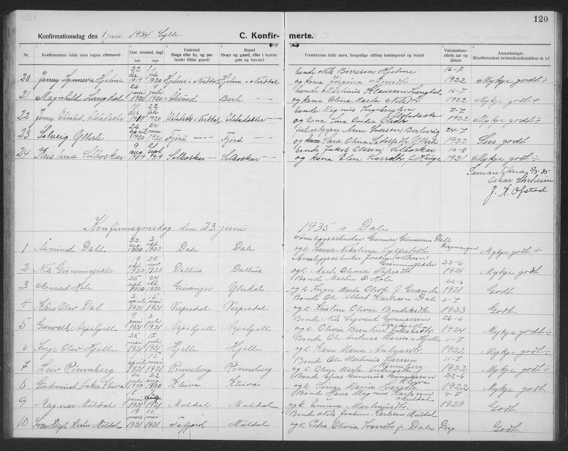 Ministerialprotokoller, klokkerbøker og fødselsregistre - Møre og Romsdal, AV/SAT-A-1454/519/L0266: Parish register (copy) no. 519C07, 1921-1939, p. 120