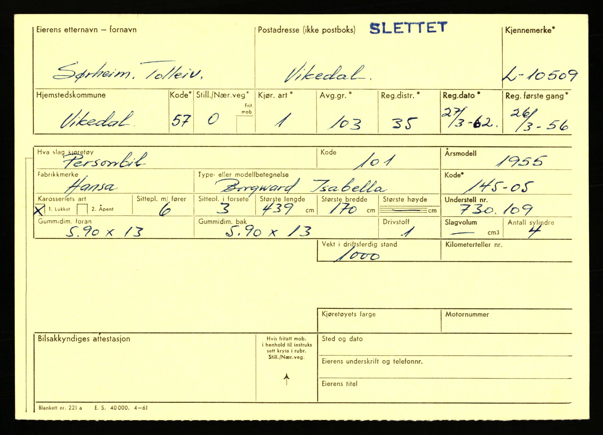 Stavanger trafikkstasjon, SAST/A-101942/0/F/L0019: L-10500 - L-10999, 1930-1971, p. 39