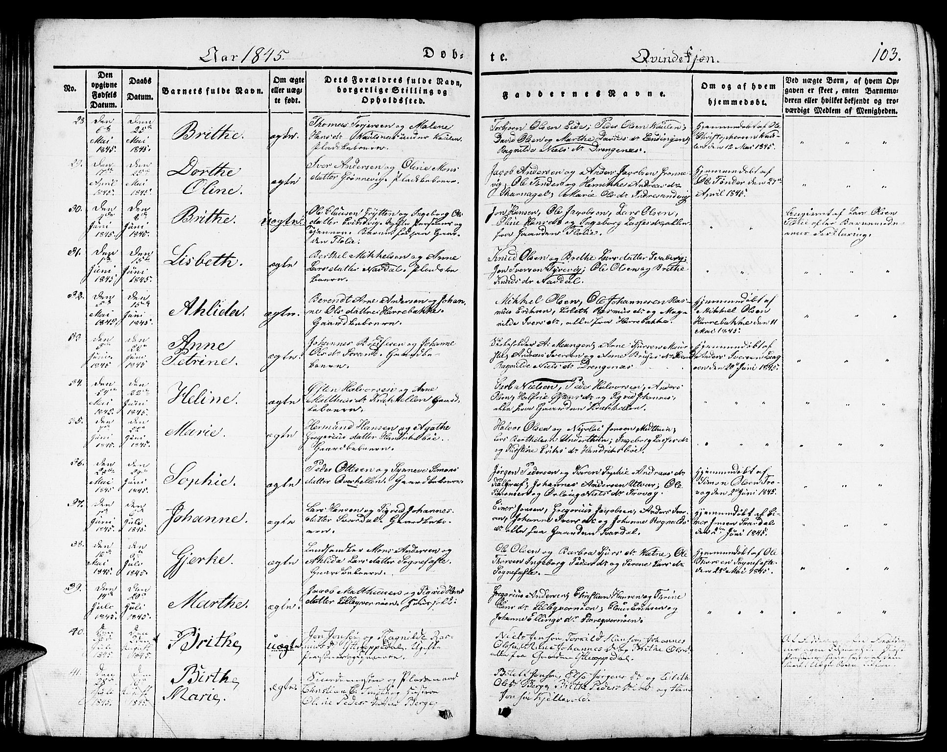 Gulen sokneprestembete, AV/SAB-A-80201/H/Haa/Haaa/L0020: Parish register (official) no. A 20, 1837-1847, p. 103