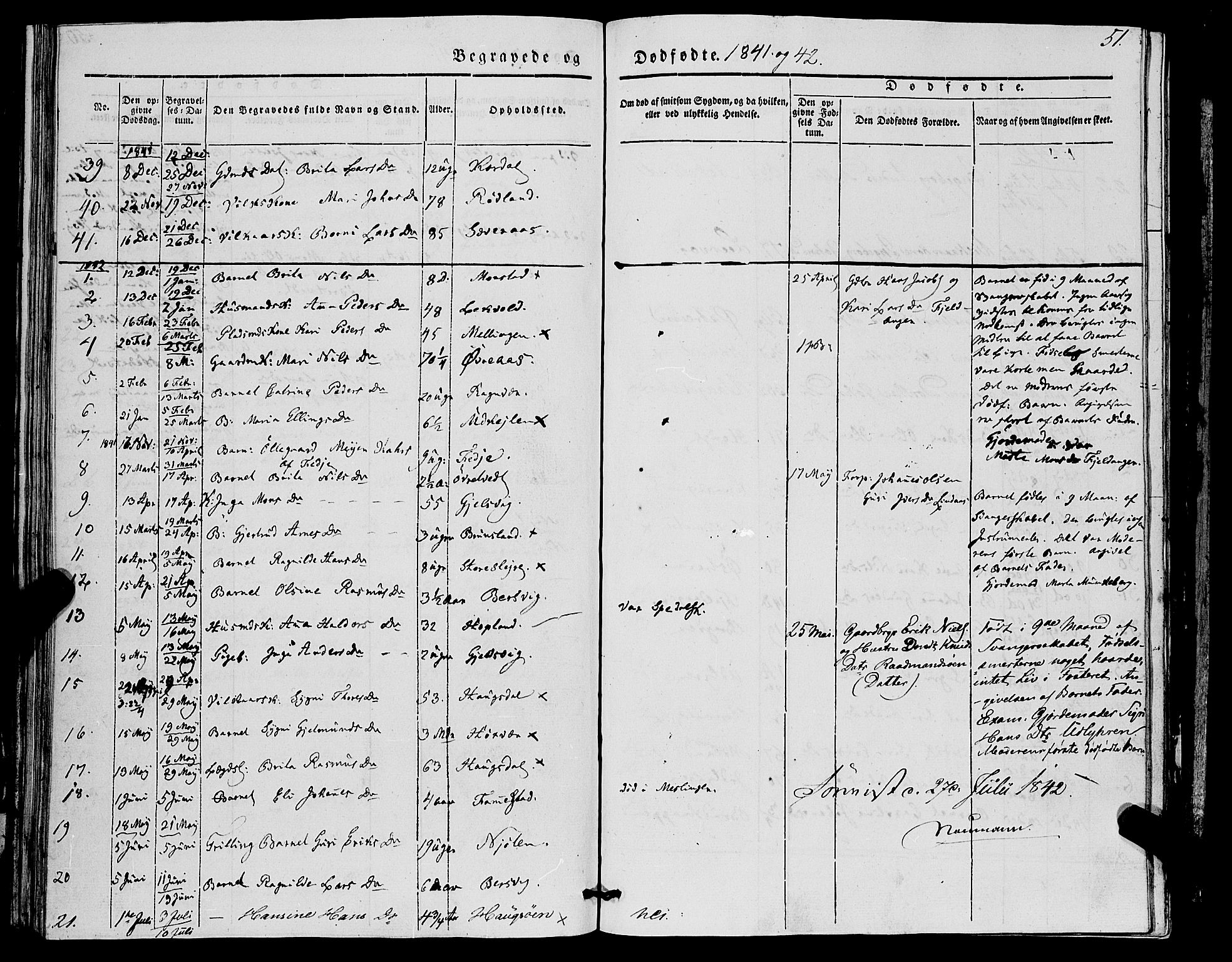 Lindås Sokneprestembete, SAB/A-76701/H/Haa: Parish register (official) no. A 14, 1835-1847, p. 51