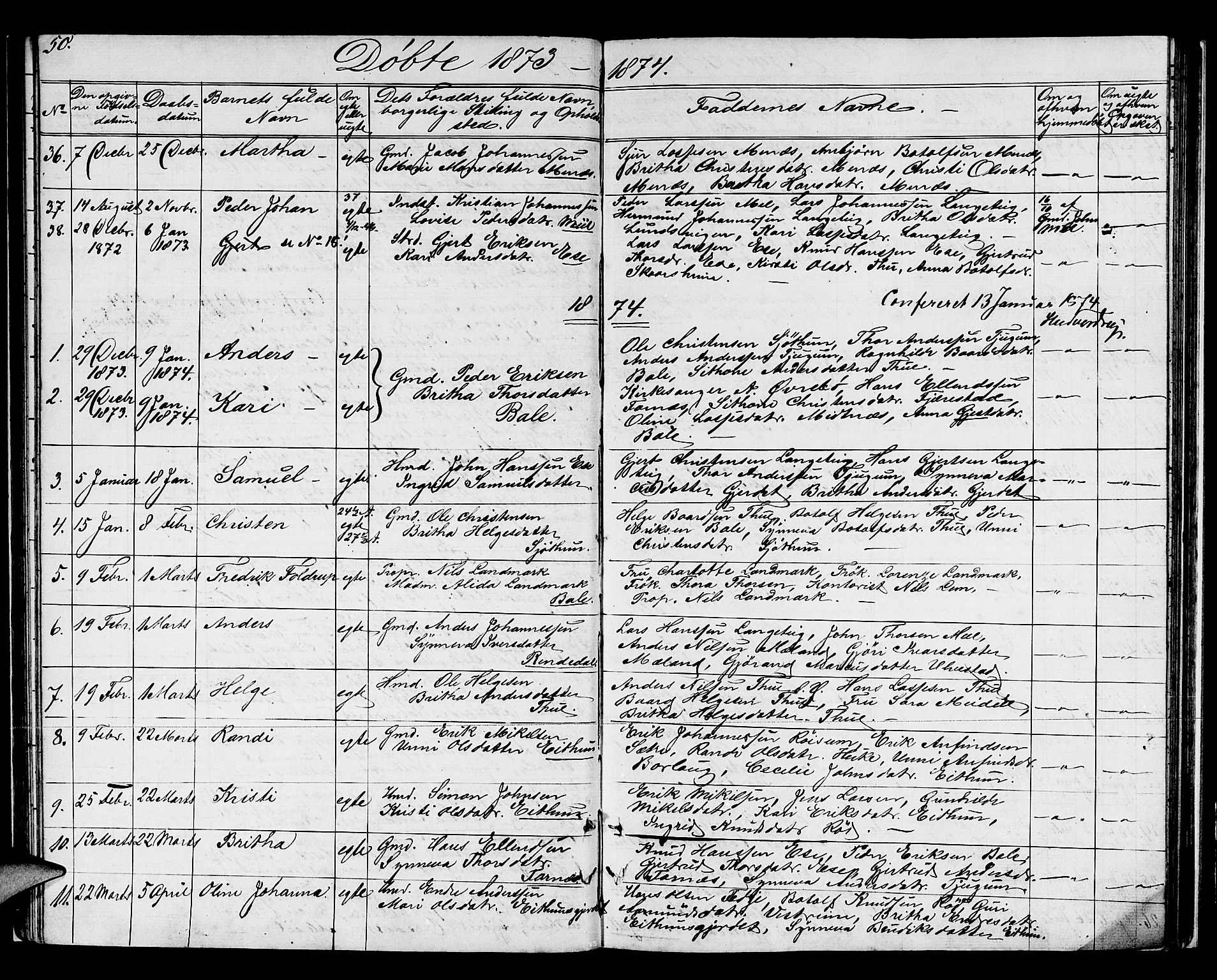 Balestrand sokneprestembete, SAB/A-79601/H/Hab/Haba/L0001: Parish register (copy) no. A 1, 1853-1880, p. 50