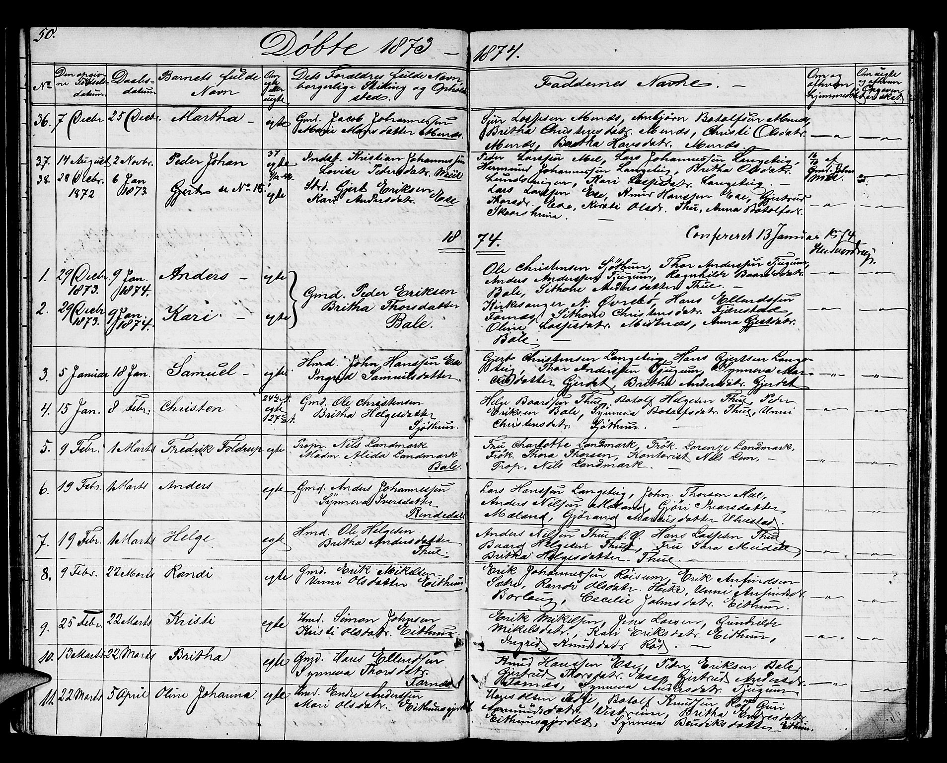 Balestrand sokneprestembete, AV/SAB-A-79601/H/Hab/Haba/L0001: Parish register (copy) no. A 1, 1853-1880, p. 50