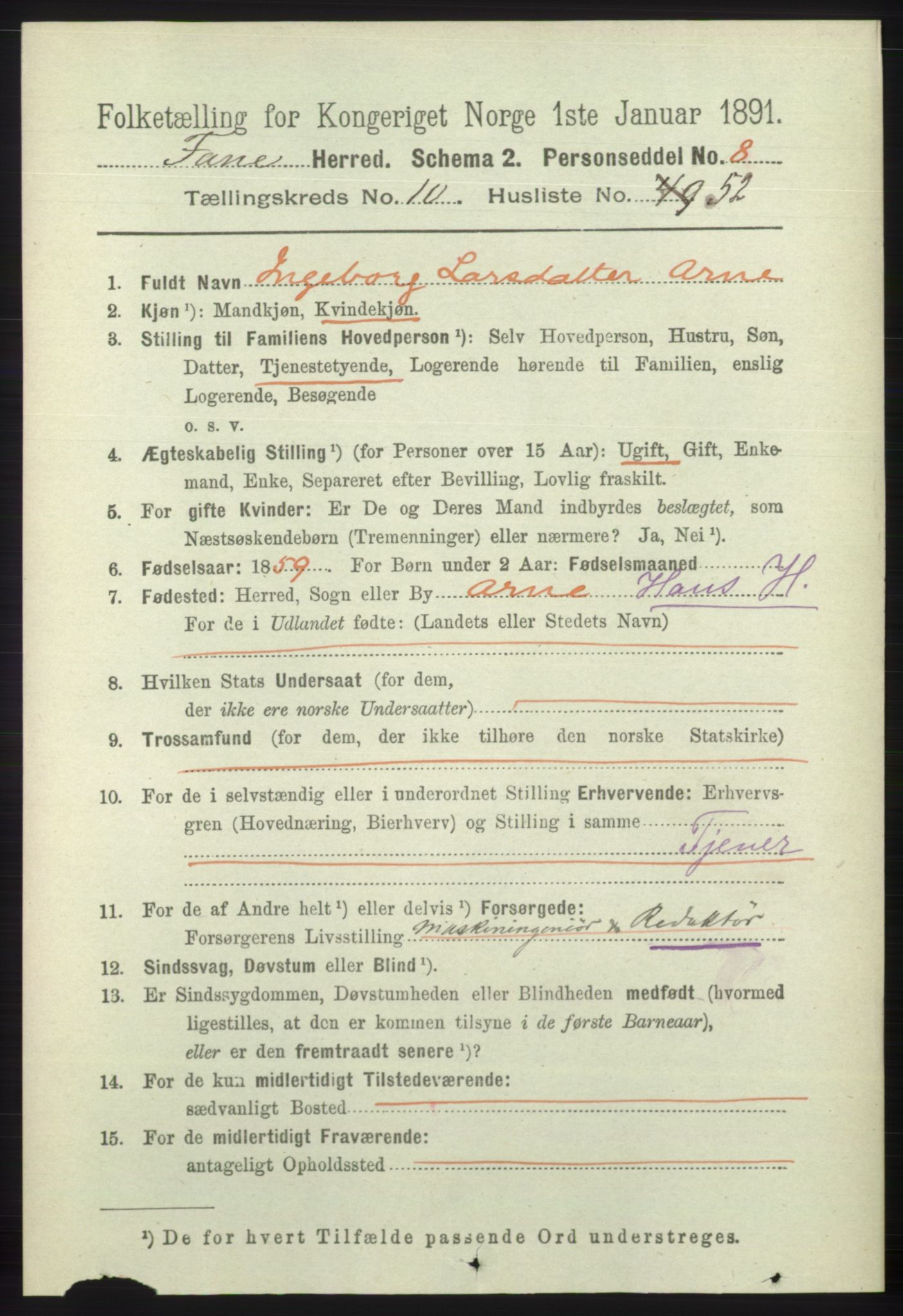 RA, 1891 census for 1249 Fana, 1891, p. 5789