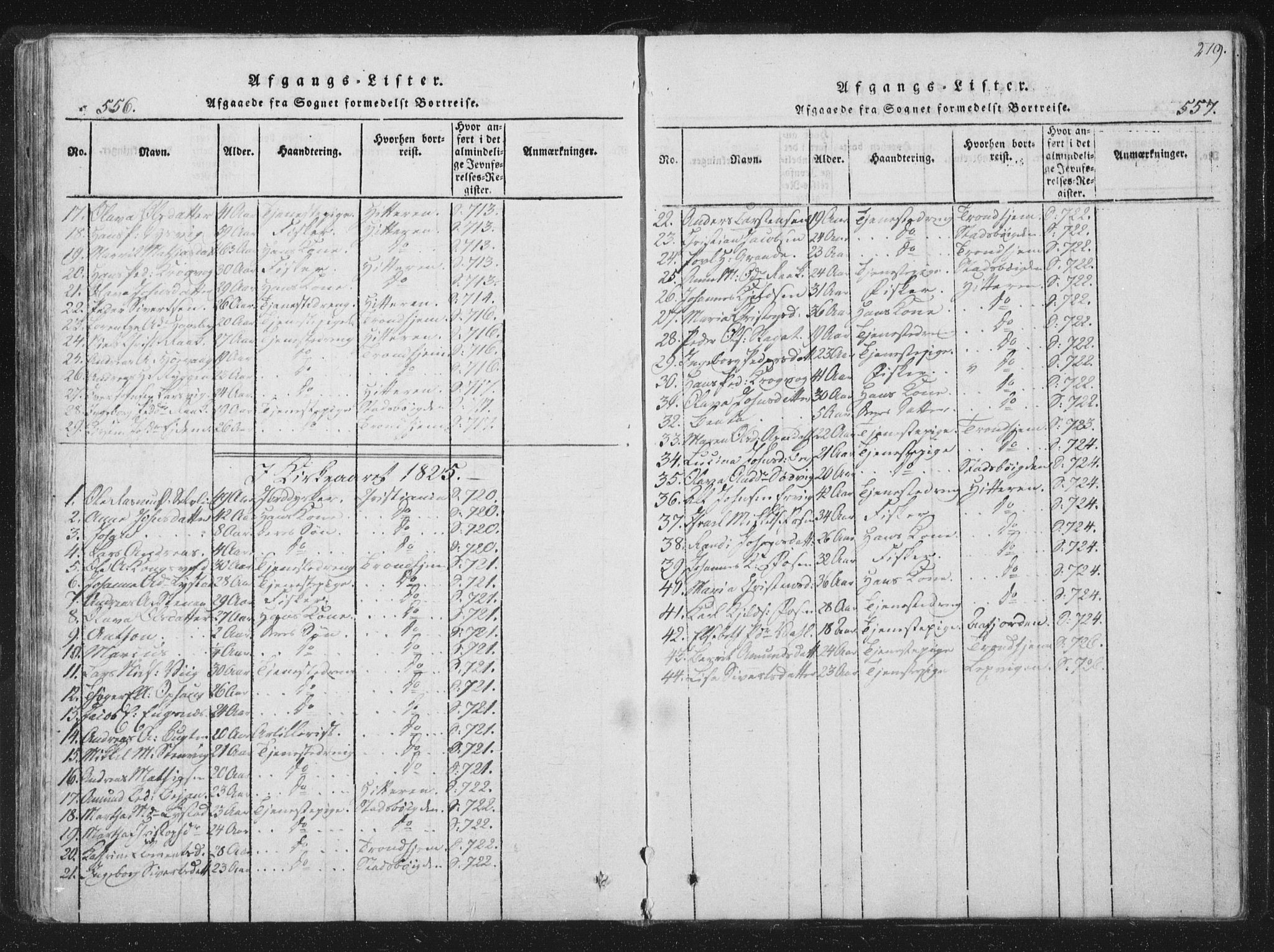 Ministerialprotokoller, klokkerbøker og fødselsregistre - Sør-Trøndelag, AV/SAT-A-1456/659/L0734: Parish register (official) no. 659A04, 1818-1825, p. 556-557