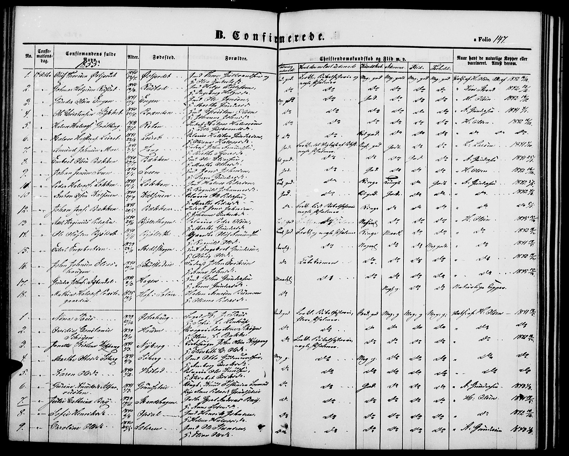 Elverum prestekontor, SAH/PREST-044/H/Ha/Hab/L0002: Parish register (copy) no. 2, 1845-1855, p. 147