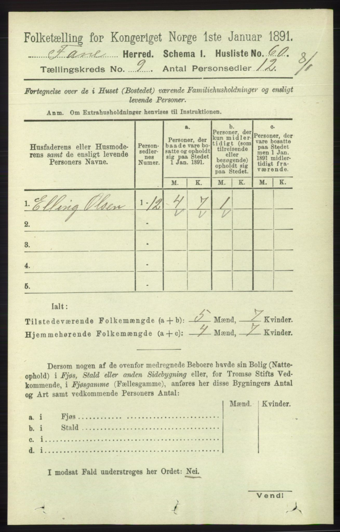 RA, 1891 census for 1249 Fana, 1891, p. 4812