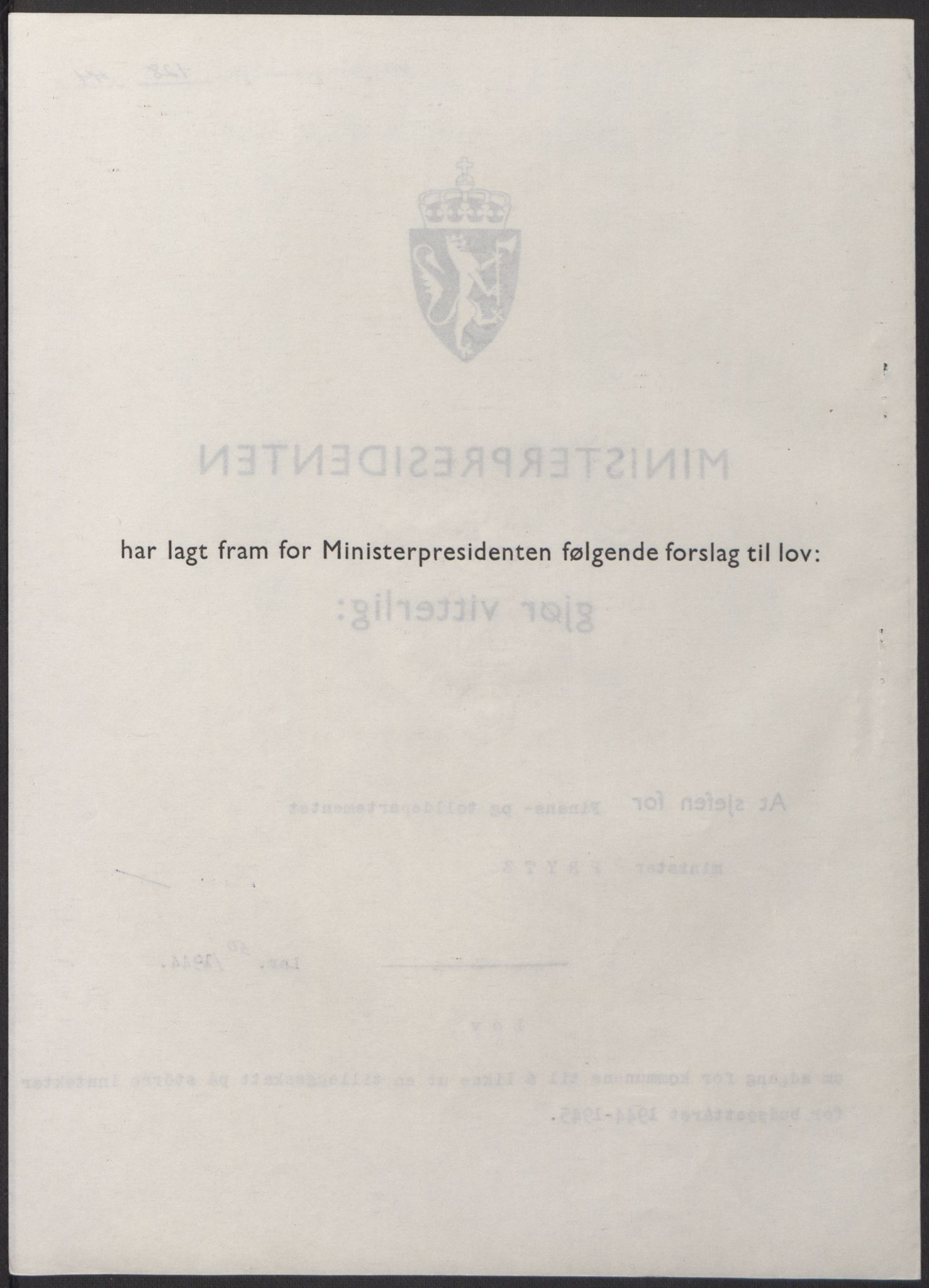 NS-administrasjonen 1940-1945 (Statsrådsekretariatet, de kommisariske statsråder mm), RA/S-4279/D/Db/L0100: Lover, 1944, p. 236