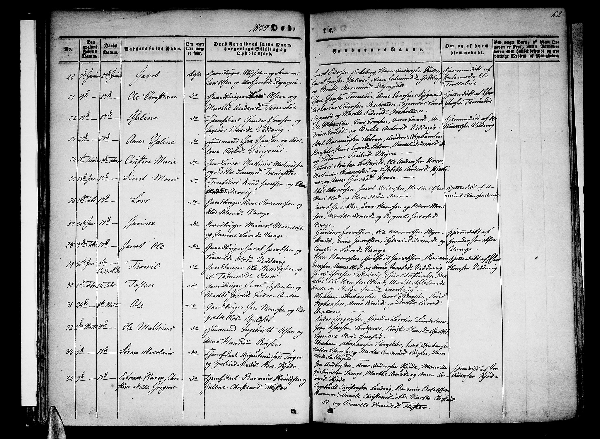 Selje sokneprestembete, SAB/A-99938/H/Ha/Haa/Haaa: Parish register (official) no. A 9, 1829-1844, p. 62