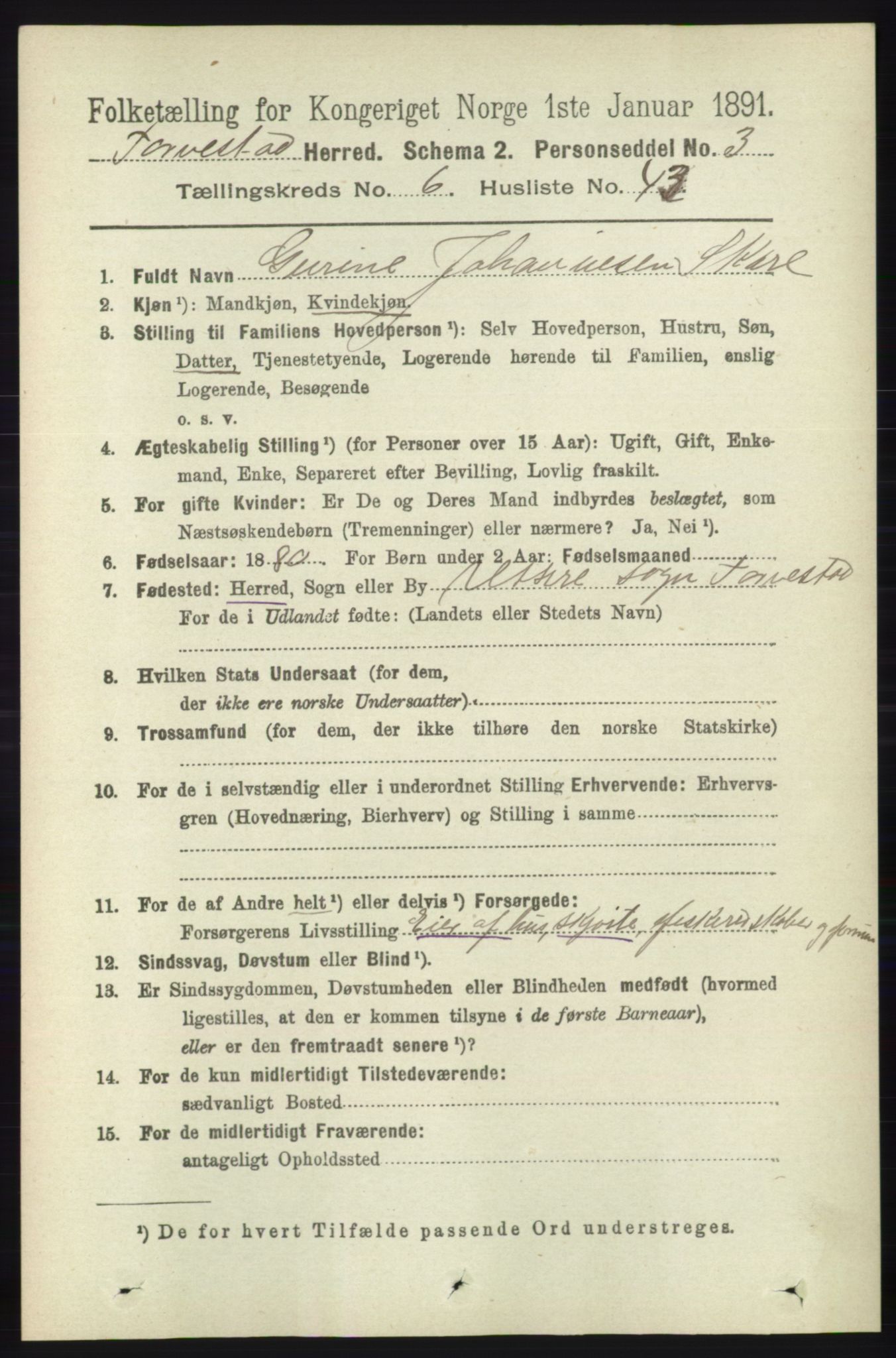 RA, 1891 census for 1152 Torvastad, 1891, p. 2197