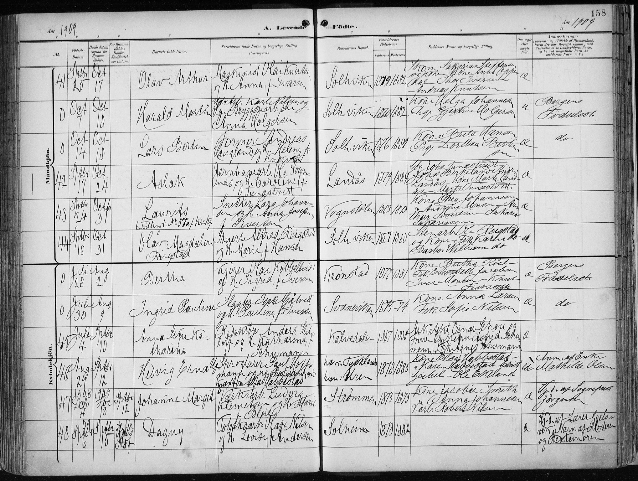 Årstad Sokneprestembete, AV/SAB-A-79301/H/Haa/L0002: Parish register (official) no. A 2, 1899-1914, p. 158