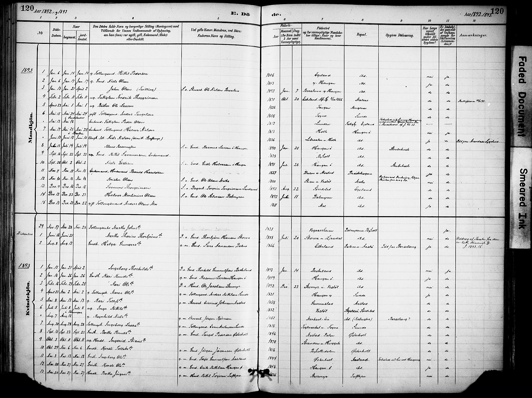 Gjerstad sokneprestkontor, AV/SAK-1111-0014/F/Fa/Faa/L0010: Parish register (official) no. A 10, 1891-1902, p. 120