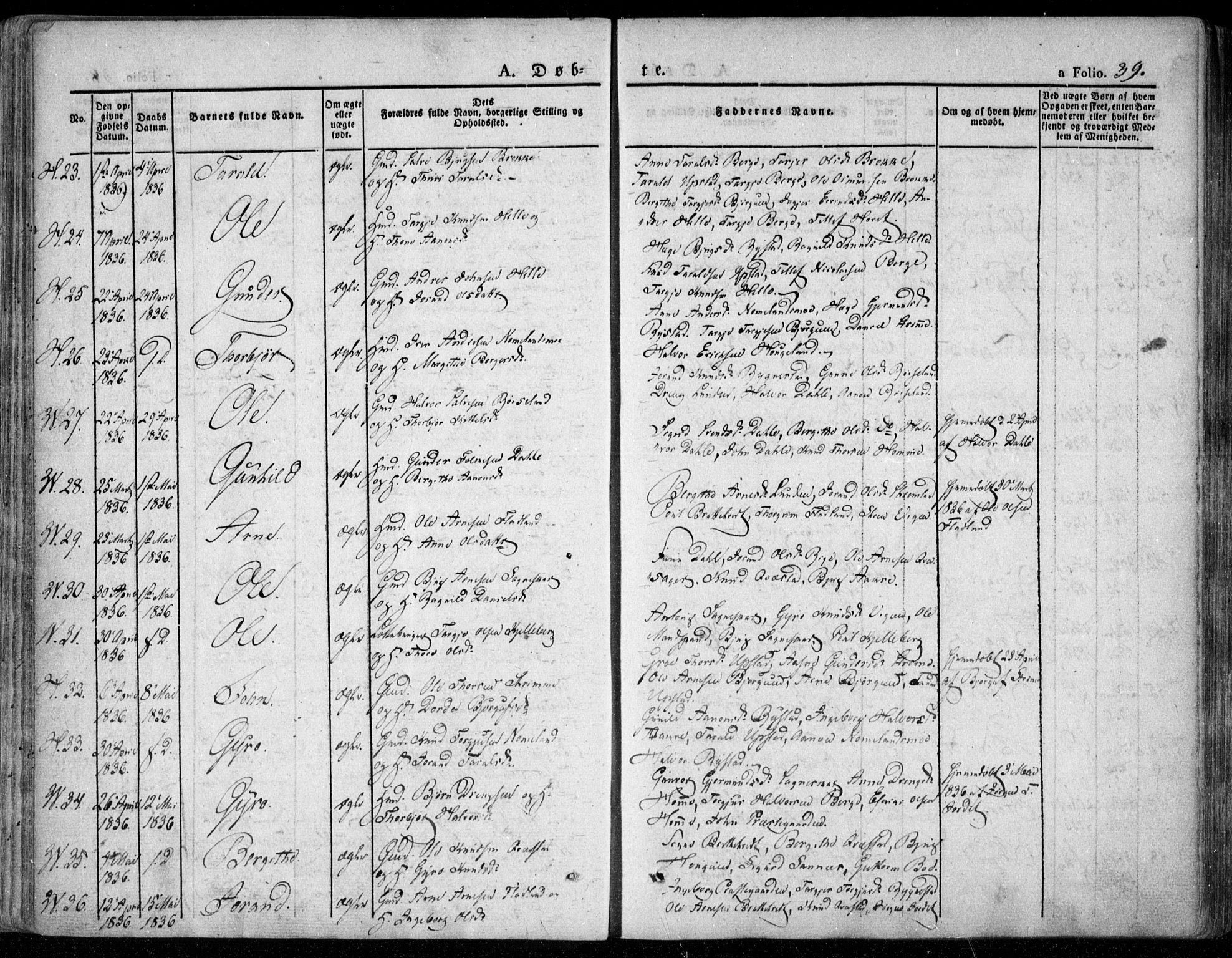 Valle sokneprestkontor, AV/SAK-1111-0044/F/Fa/Fac/L0006: Parish register (official) no. A 6, 1831-1853, p. 39