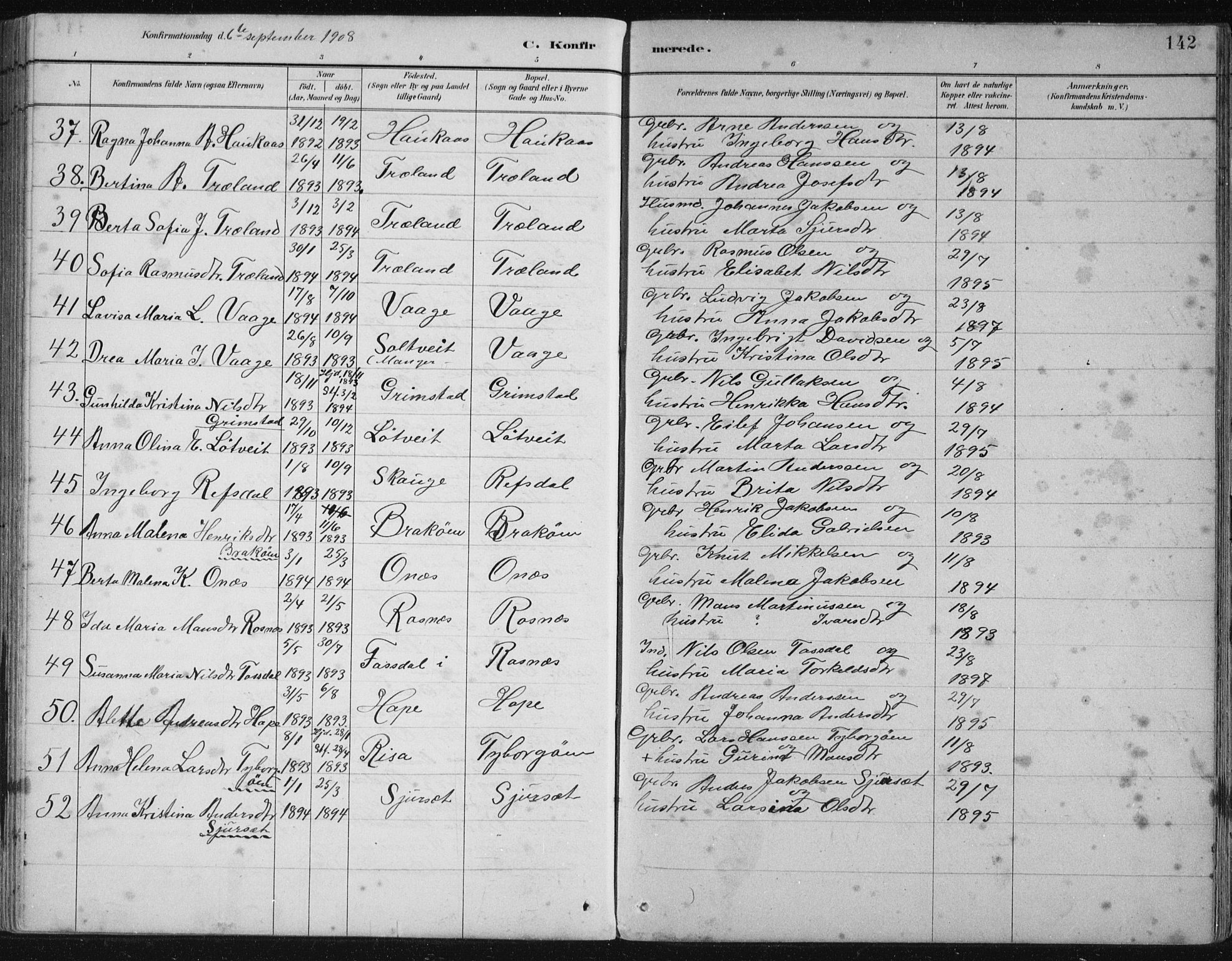 Lindås Sokneprestembete, SAB/A-76701/H/Hab: Parish register (copy) no. B 3, 1886-1914, p. 142