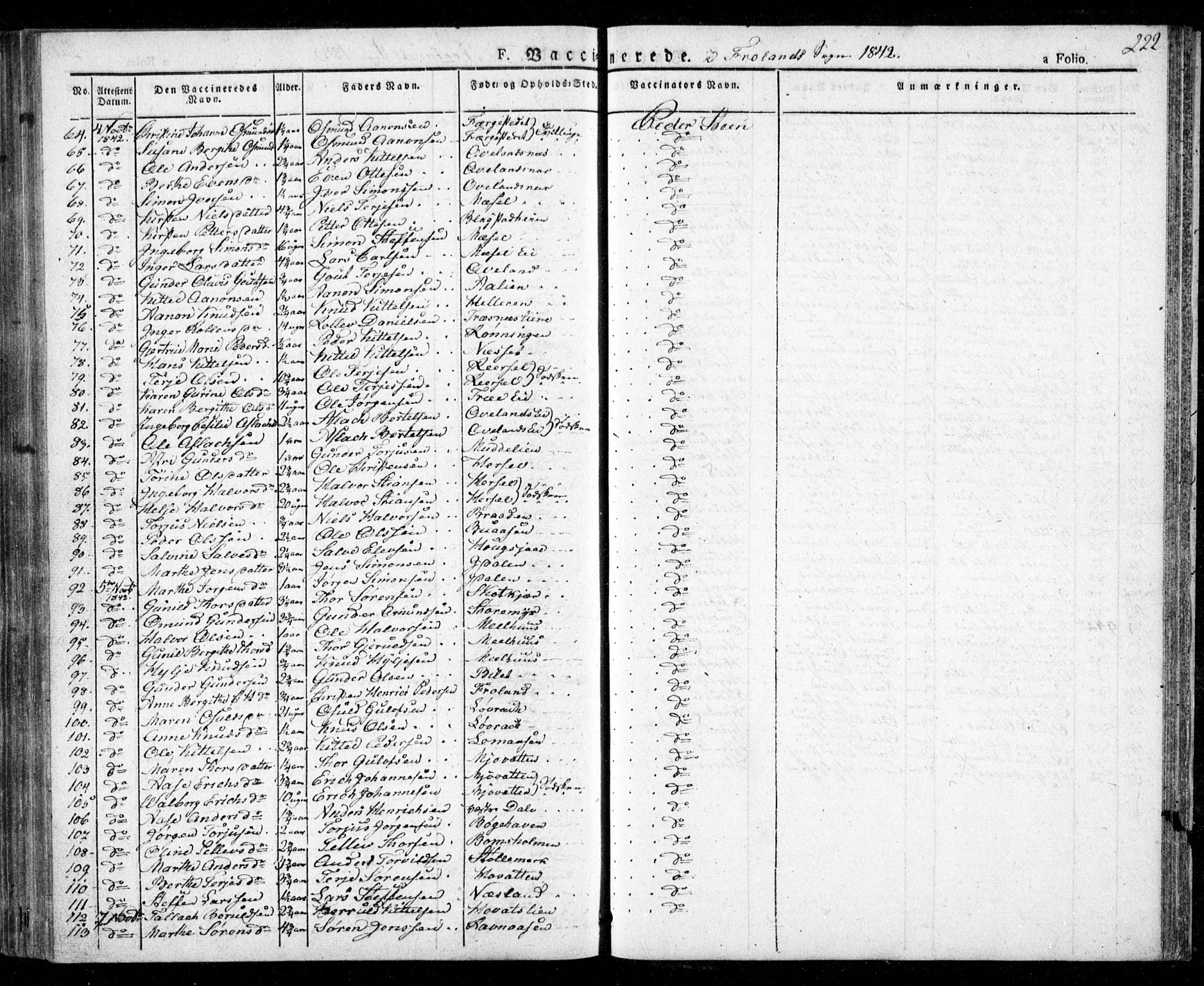 Froland sokneprestkontor, AV/SAK-1111-0013/F/Fa/L0001: Parish register (official) no. A 1, 1827-1844, p. 222