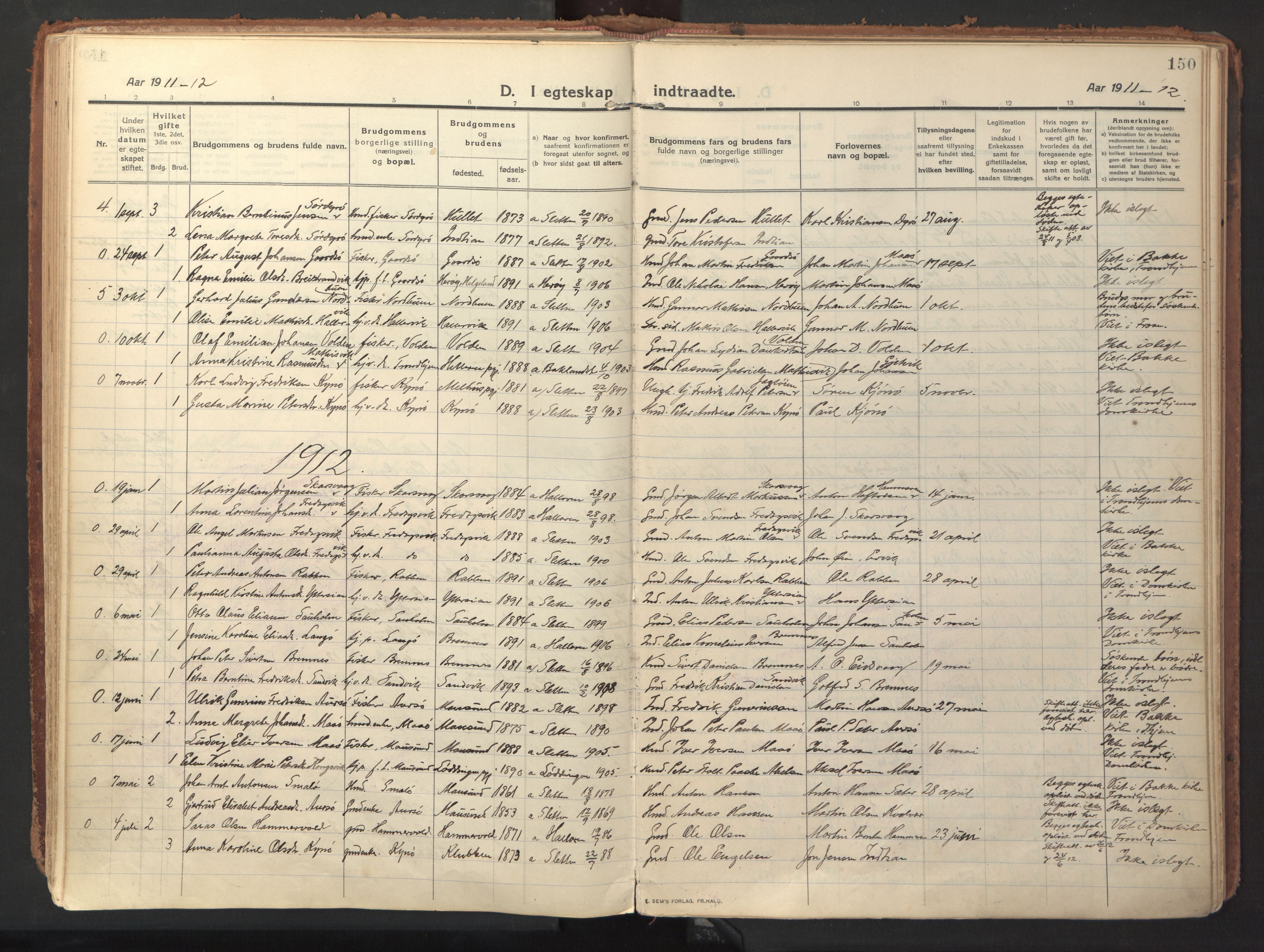 Ministerialprotokoller, klokkerbøker og fødselsregistre - Sør-Trøndelag, SAT/A-1456/640/L0581: Parish register (official) no. 640A06, 1910-1924, p. 150