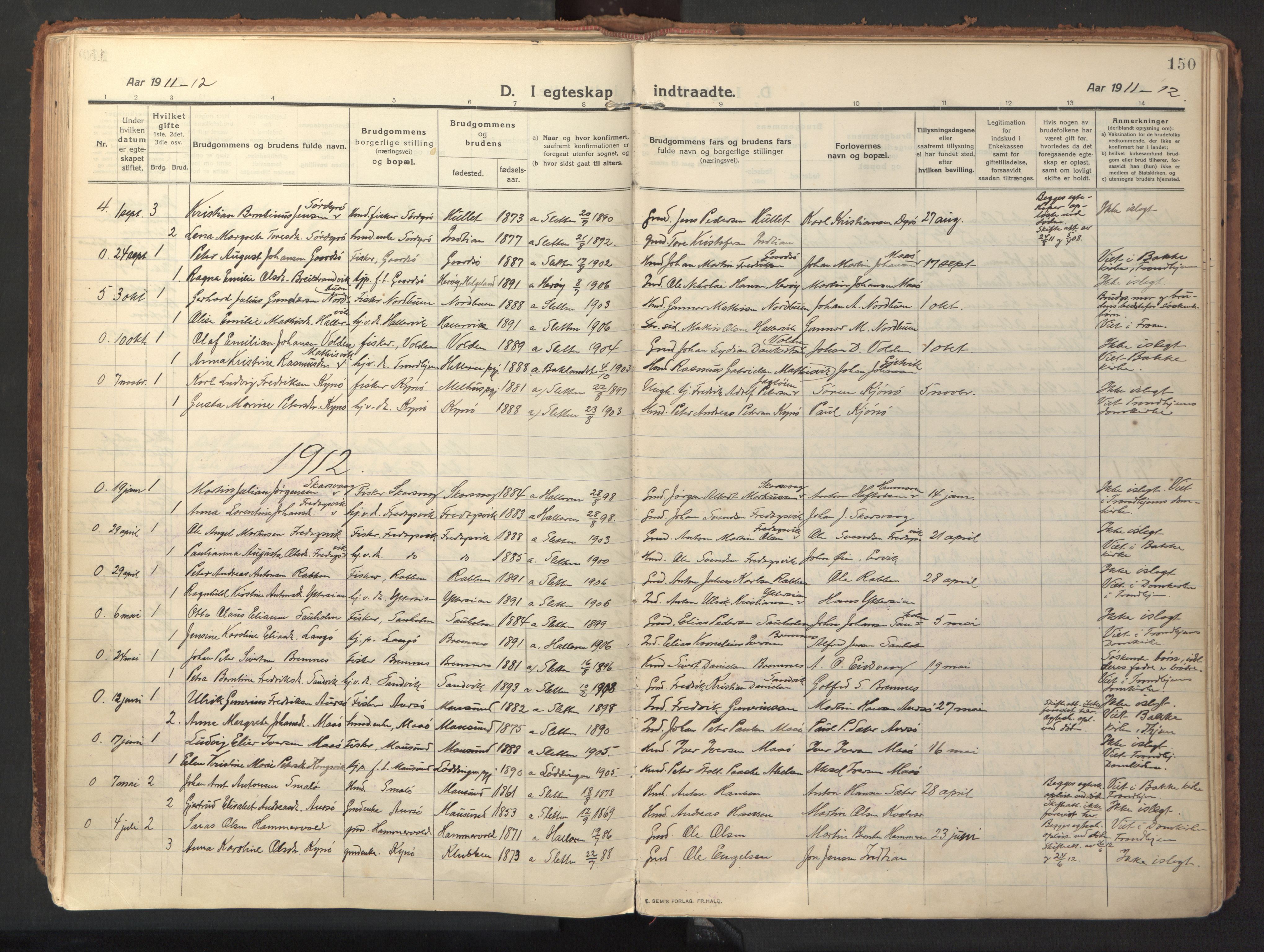 Ministerialprotokoller, klokkerbøker og fødselsregistre - Sør-Trøndelag, AV/SAT-A-1456/640/L0581: Parish register (official) no. 640A06, 1910-1924, p. 150