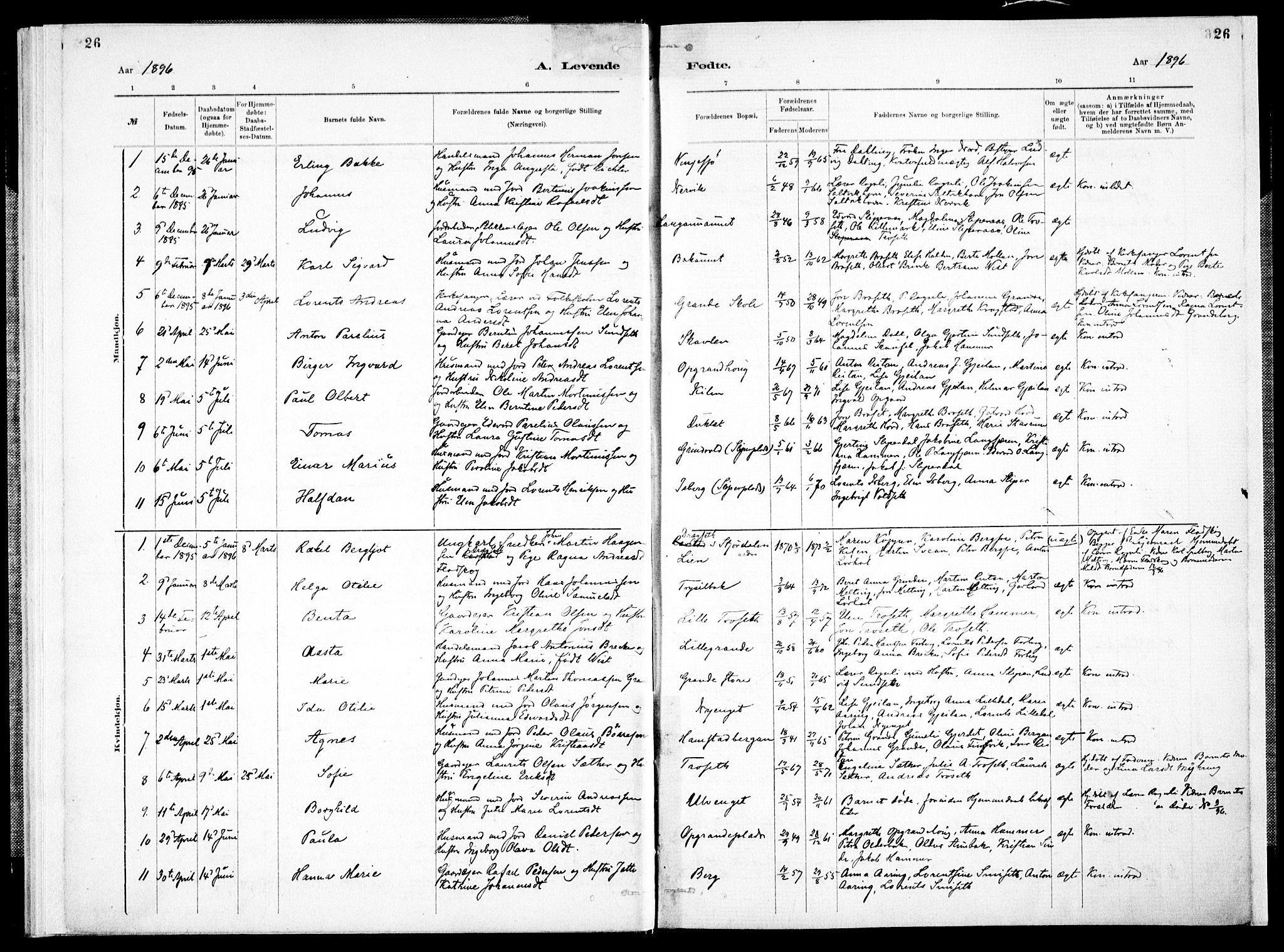 Ministerialprotokoller, klokkerbøker og fødselsregistre - Nord-Trøndelag, SAT/A-1458/733/L0325: Parish register (official) no. 733A04, 1884-1908, p. 26