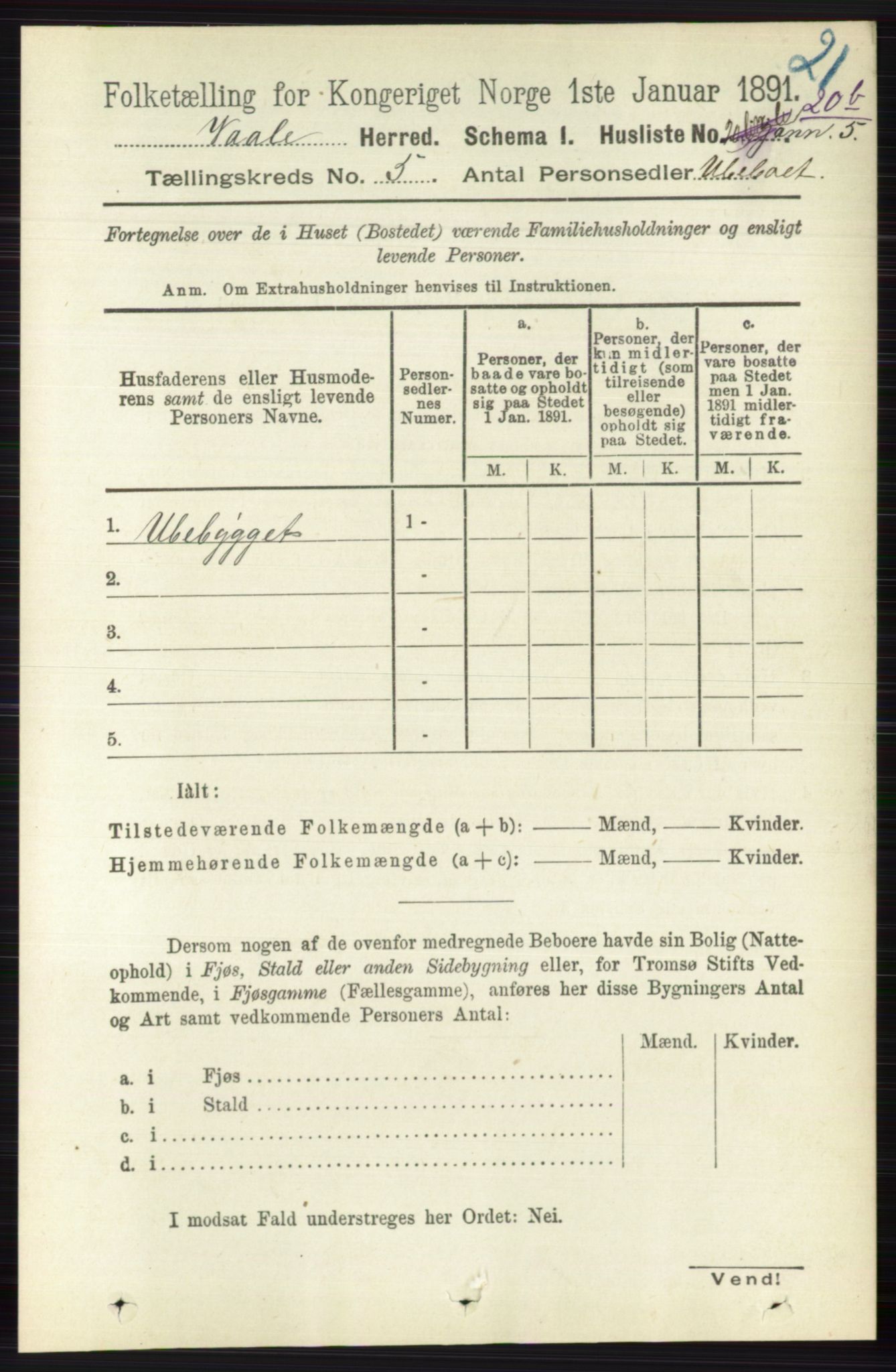 RA, 1891 census for 0716 Våle, 1891, p. 1320