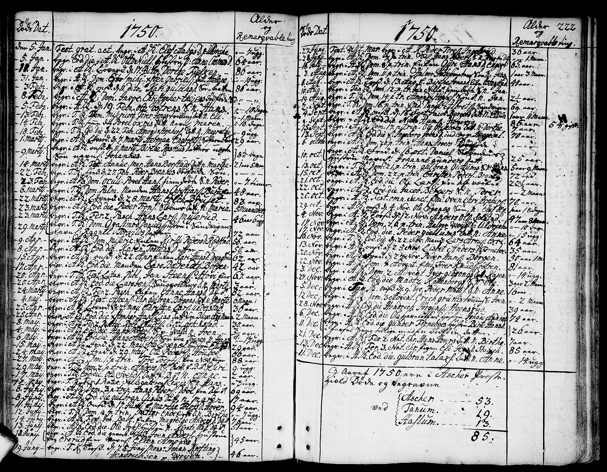 Asker prestekontor Kirkebøker, SAO/A-10256a/F/Fa/L0002: Parish register (official) no. I 2, 1733-1766, p. 222
