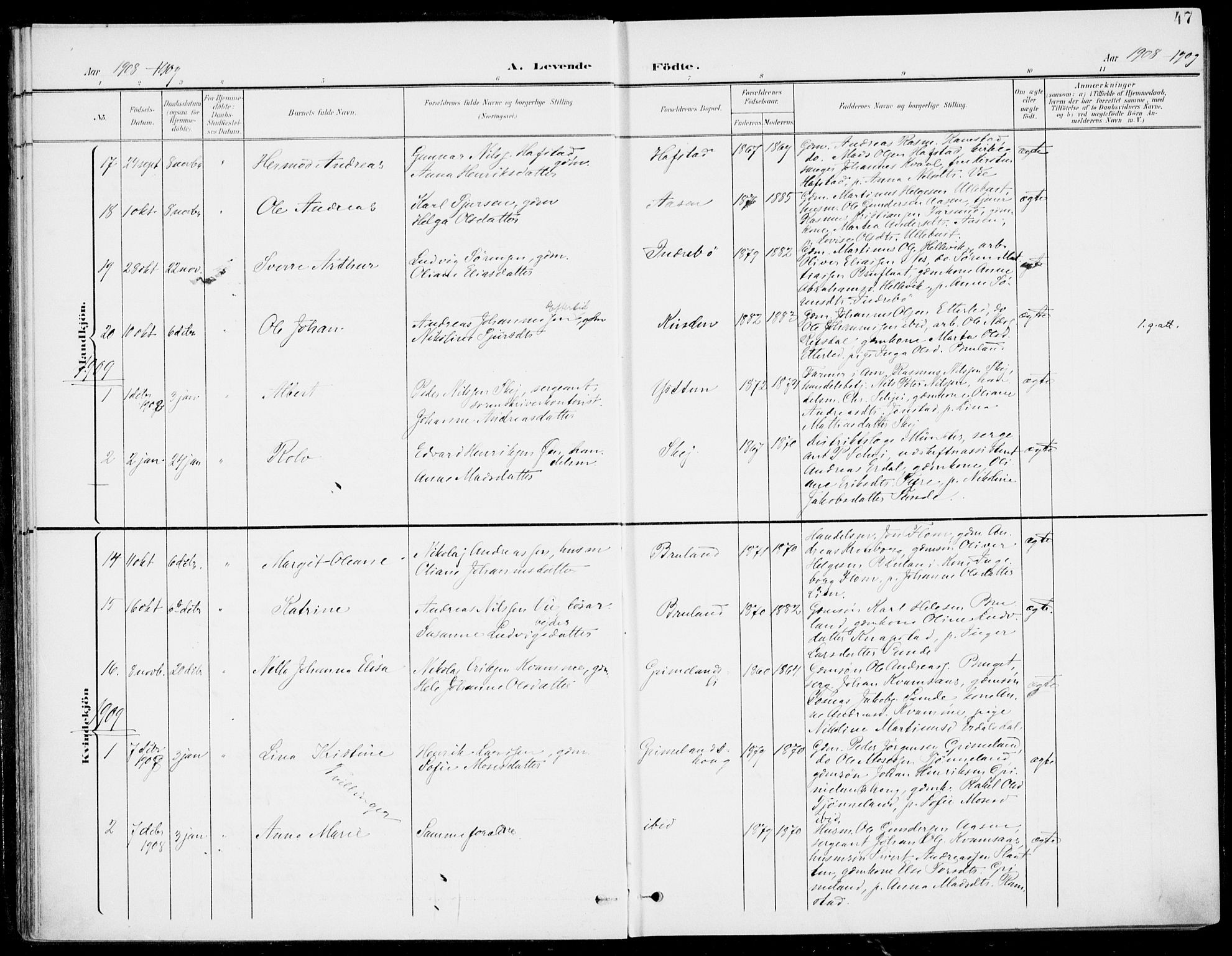 Førde sokneprestembete, SAB/A-79901/H/Haa/Haab/L0002: Parish register (official) no. B  2, 1899-1920, p. 47