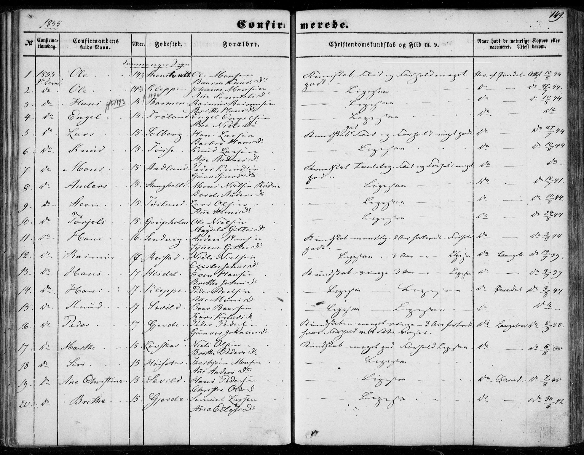 Os sokneprestembete, SAB/A-99929: Parish register (official) no. A 16, 1851-1859, p. 149