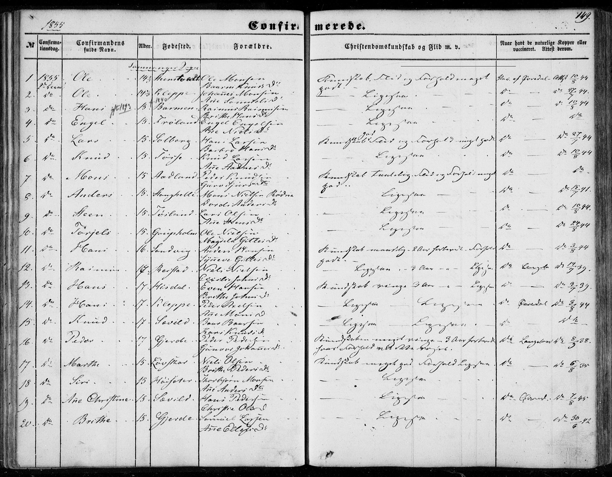 Os sokneprestembete, AV/SAB-A-99929: Parish register (official) no. A 16, 1851-1859, p. 149