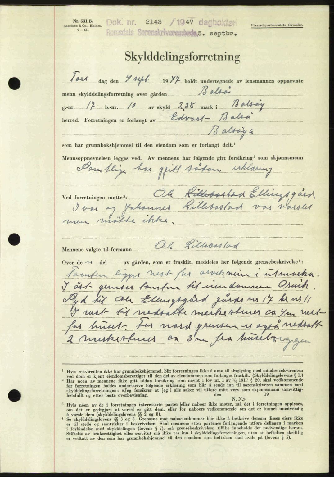 Romsdal sorenskriveri, SAT/A-4149/1/2/2C: Mortgage book no. A24, 1947-1947, Diary no: : 2143/1947