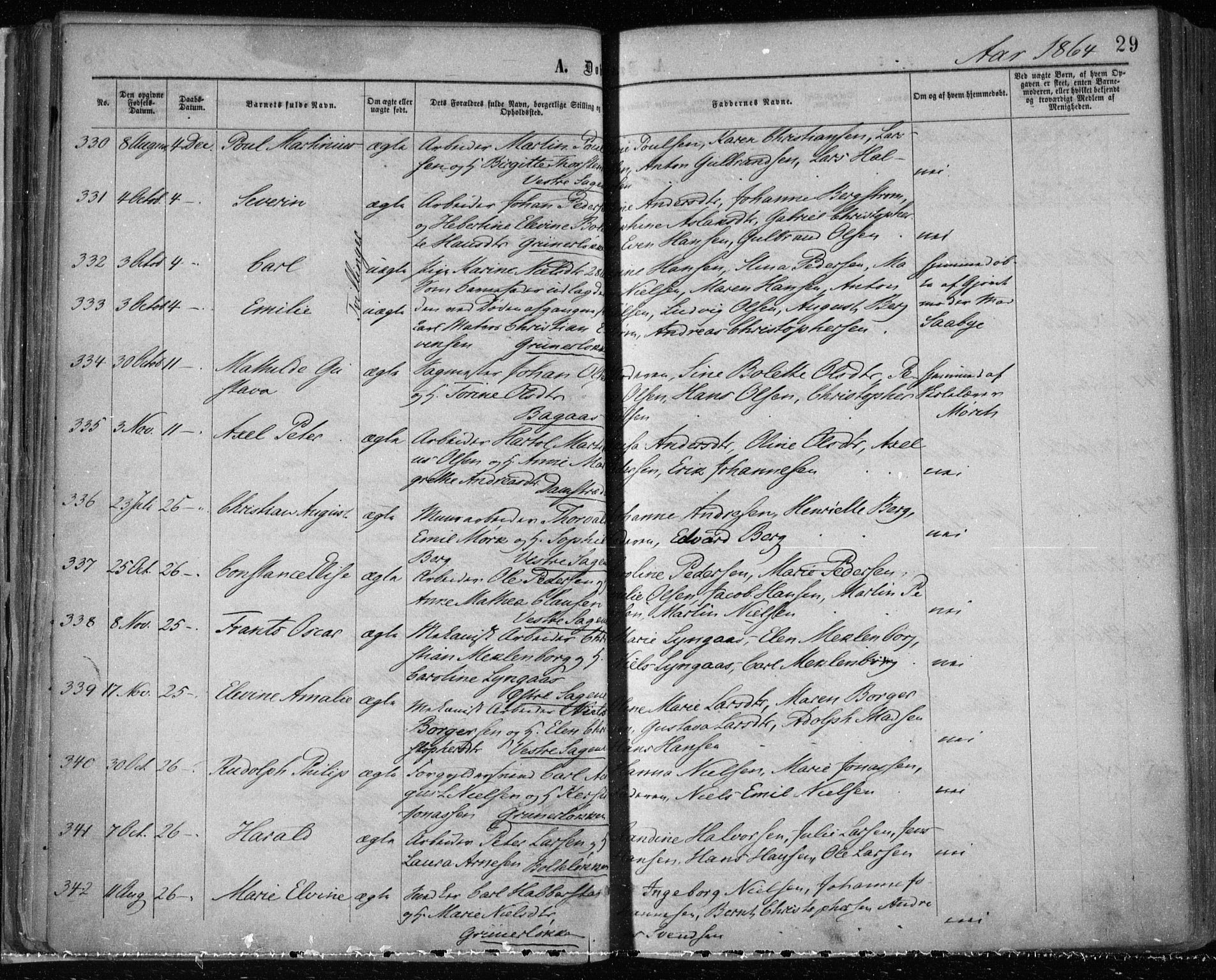 Gamle Aker prestekontor Kirkebøker, SAO/A-10617a/F/L0002: Parish register (official) no. 2, 1864-1872, p. 29