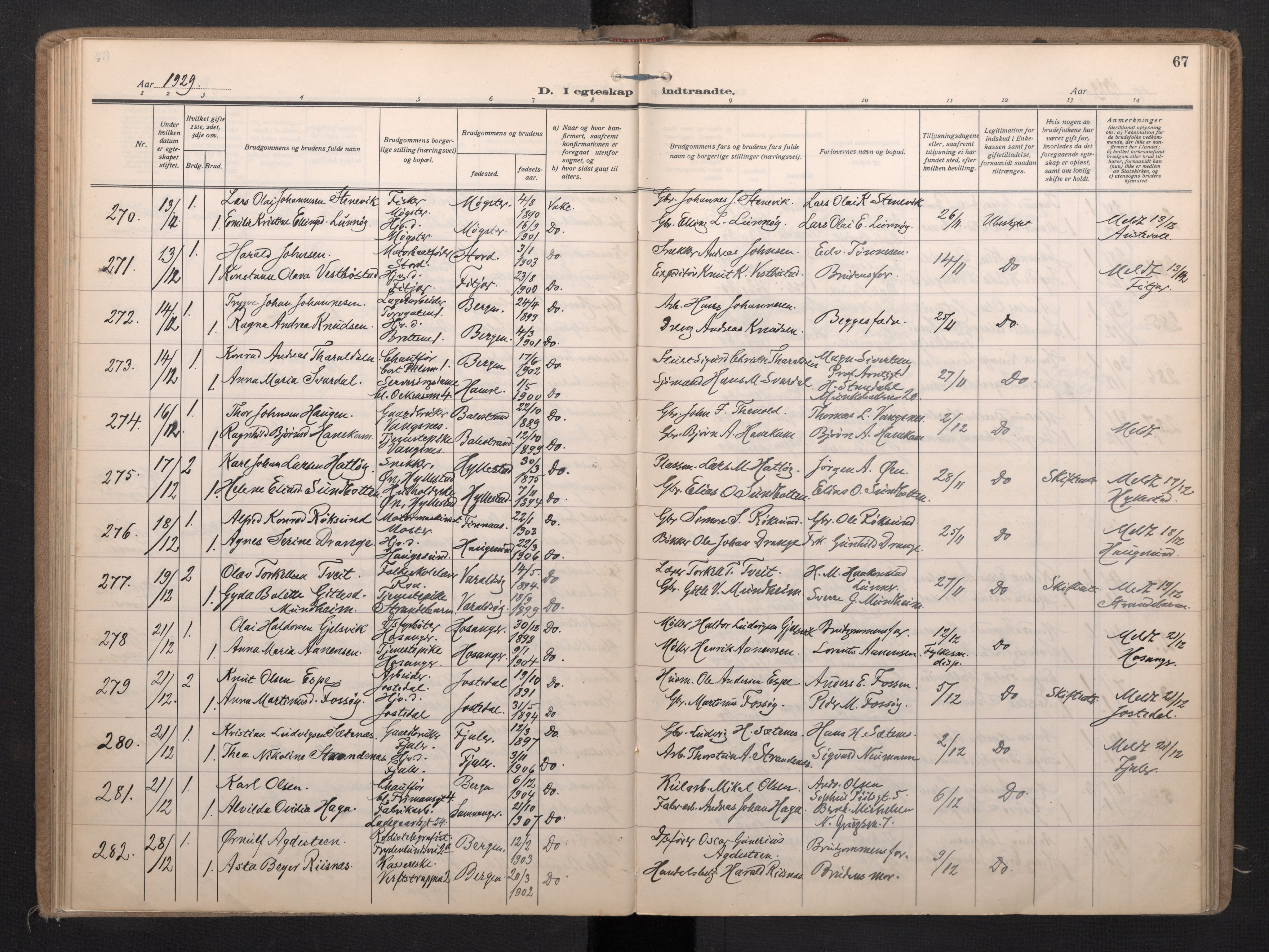 Nykirken Sokneprestembete, AV/SAB-A-77101/H/Haa/L0038: Parish register (official) no. D 8, 1926-1934, p. 66b-67a