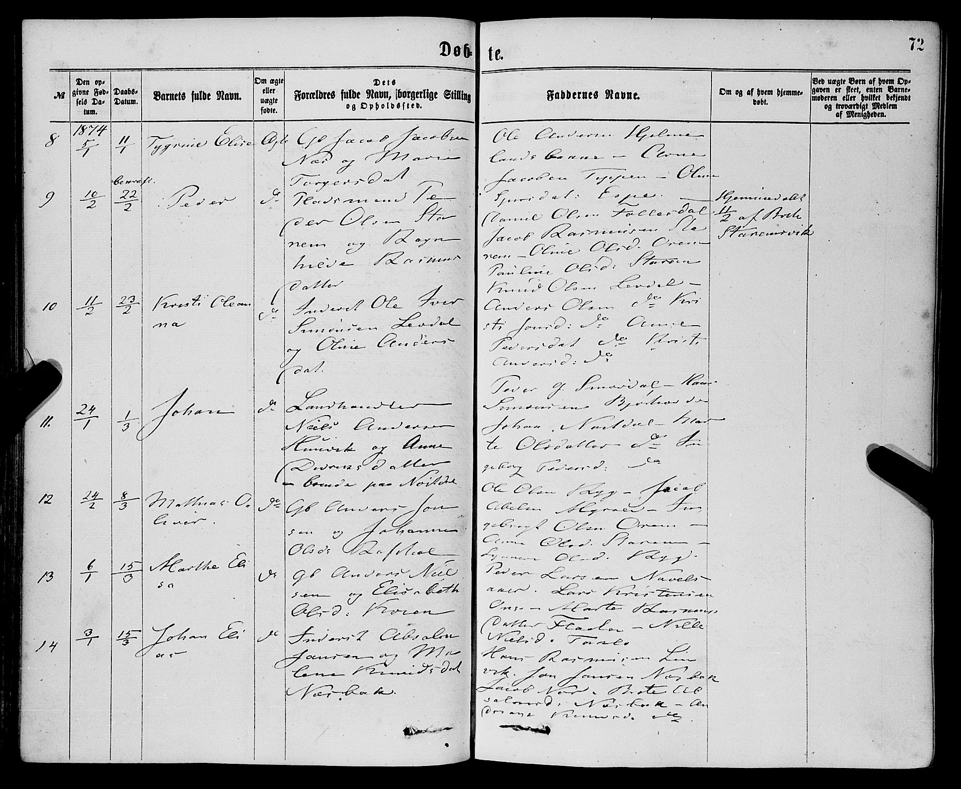 Eid sokneprestembete, AV/SAB-A-82301/H/Haa/Haaa/L0010: Parish register (official) no. A 10, 1867-1878, p. 72