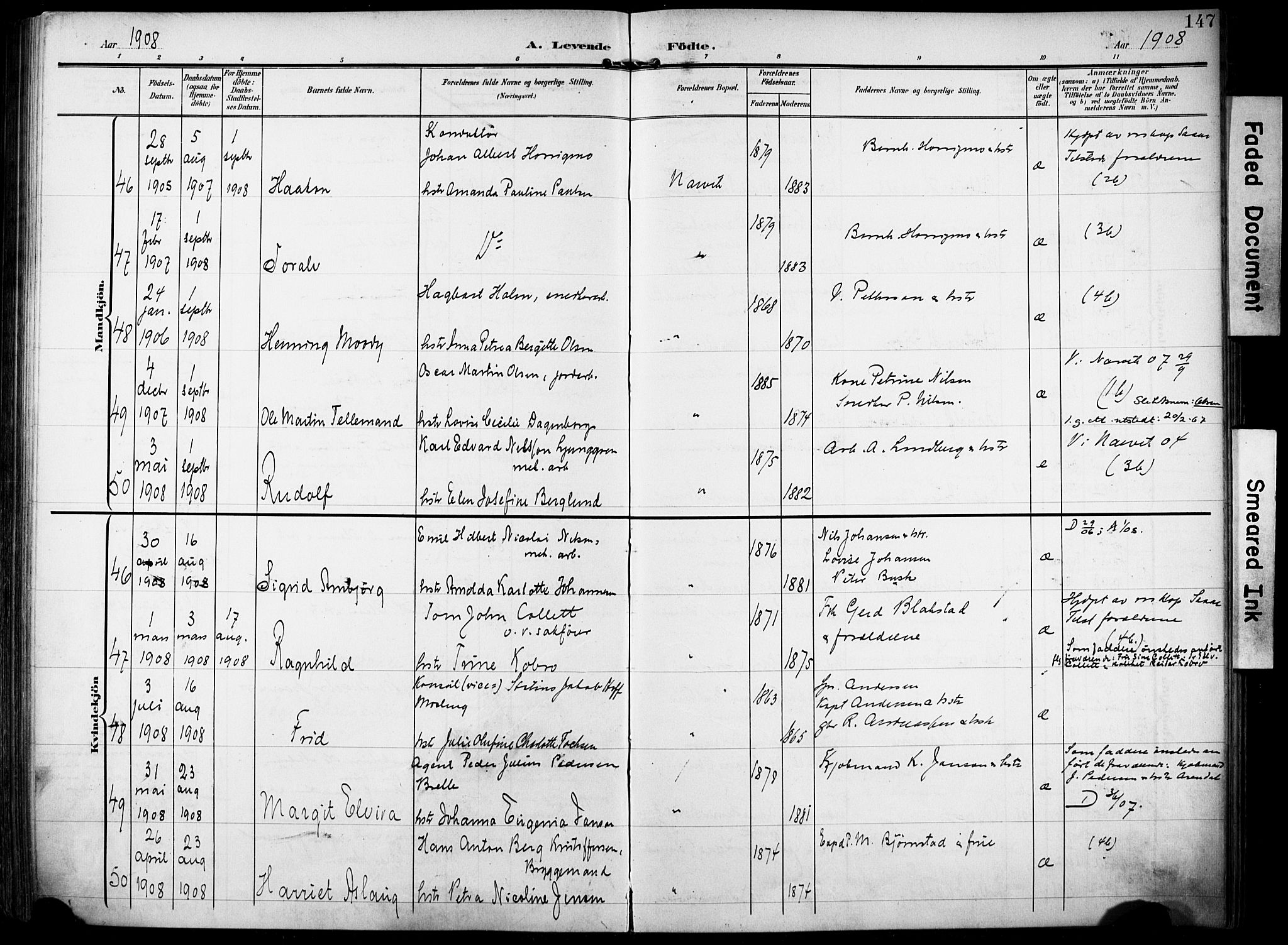 Ministerialprotokoller, klokkerbøker og fødselsregistre - Nordland, SAT/A-1459/871/L0994: Parish register (official) no. 871A10, 1902-1910, p. 147