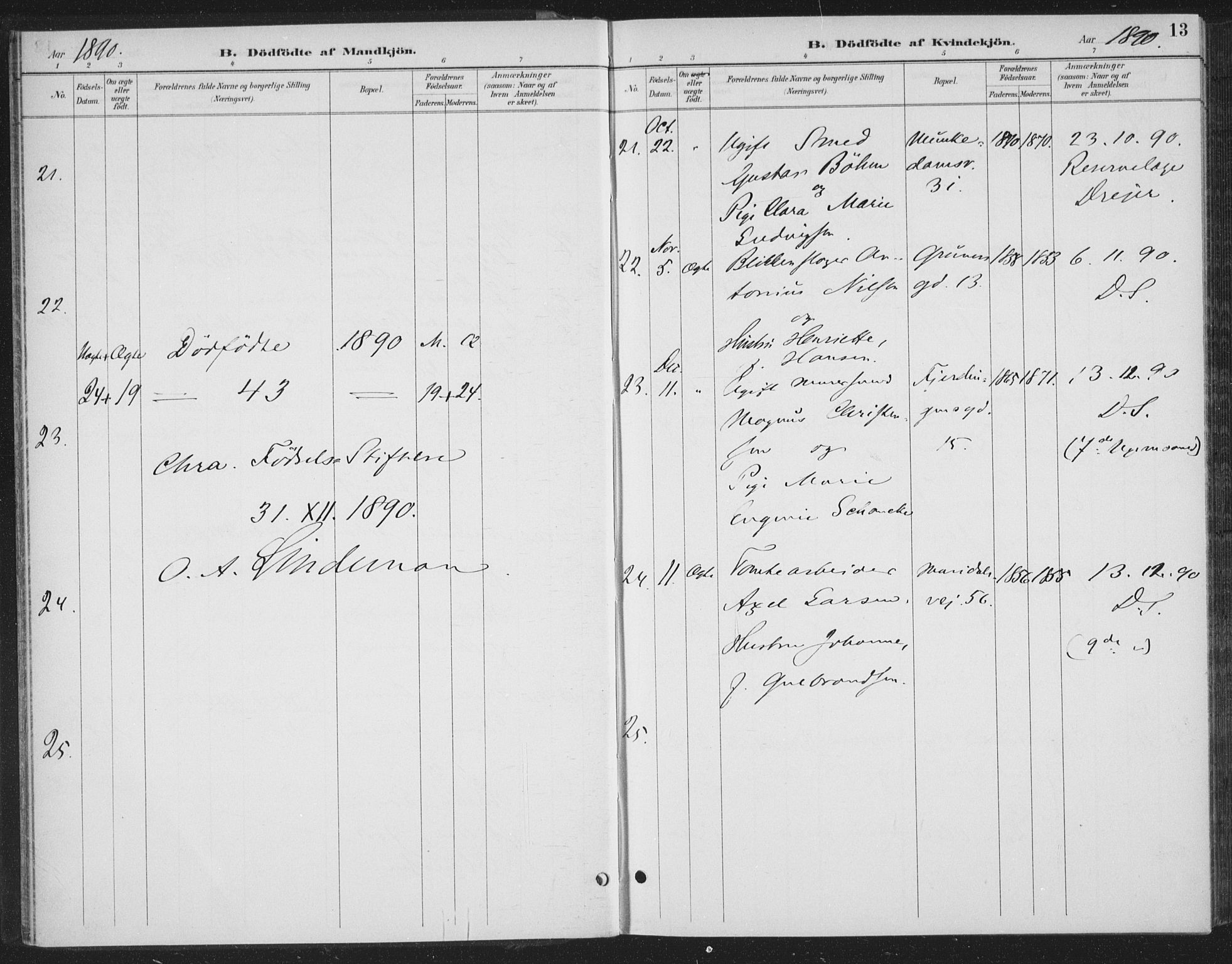 Rikshospitalet prestekontor Kirkebøker, AV/SAO-A-10309b/F/L0010: Parish register (official) no. 10, 1888-1912, p. 13