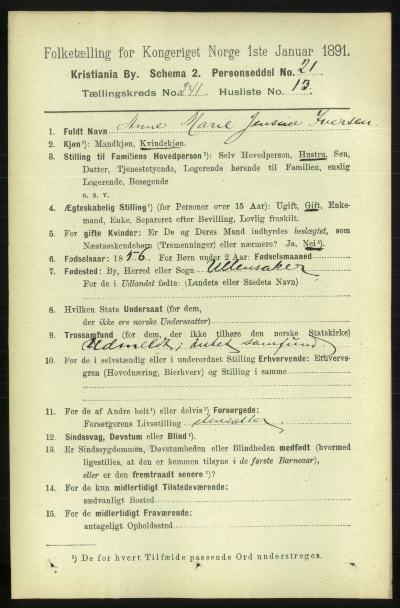 RA, 1891 census for 0301 Kristiania, 1891, p. 146595