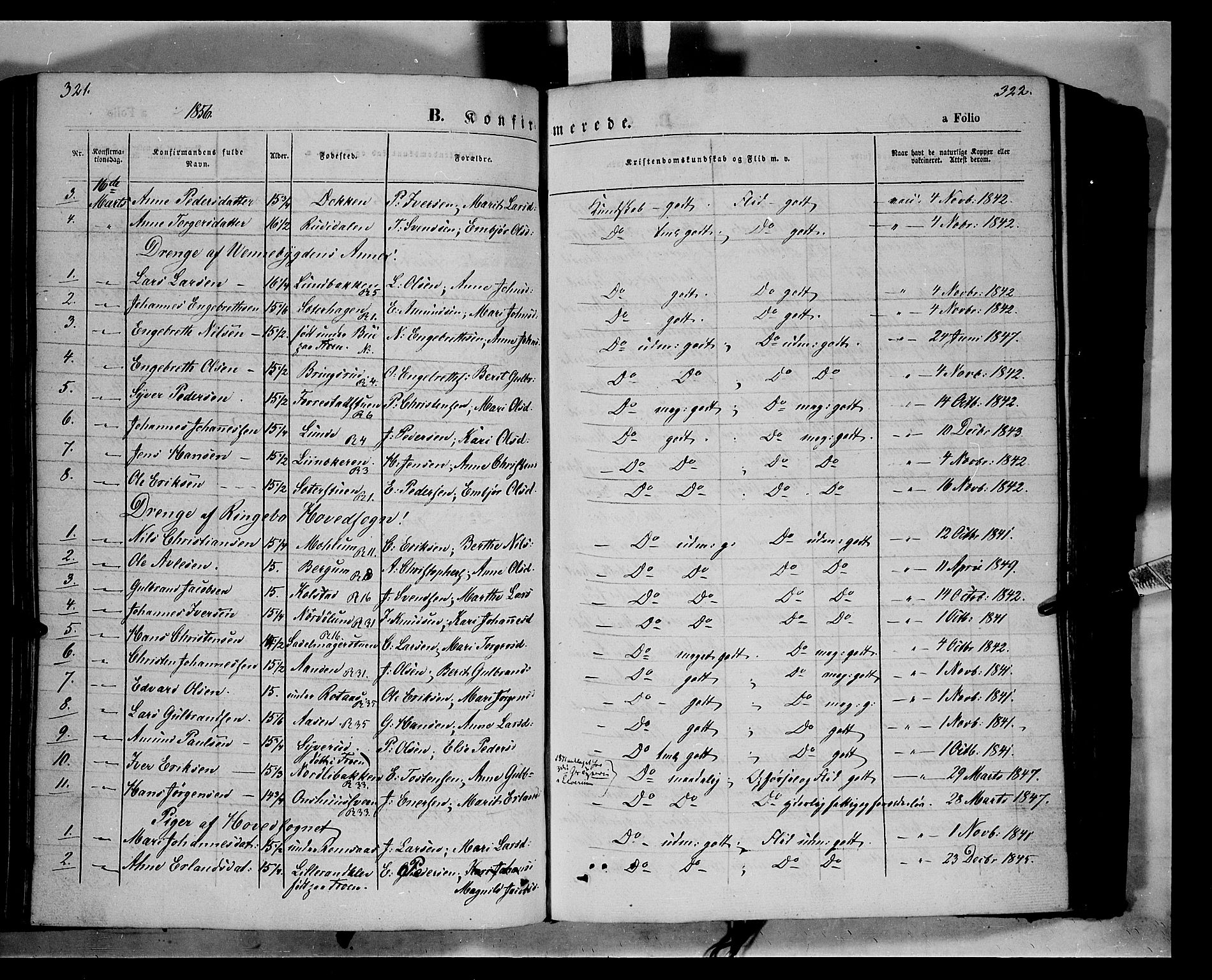 Ringebu prestekontor, AV/SAH-PREST-082/H/Ha/Haa/L0006: Parish register (official) no. 6, 1848-1859, p. 321-322