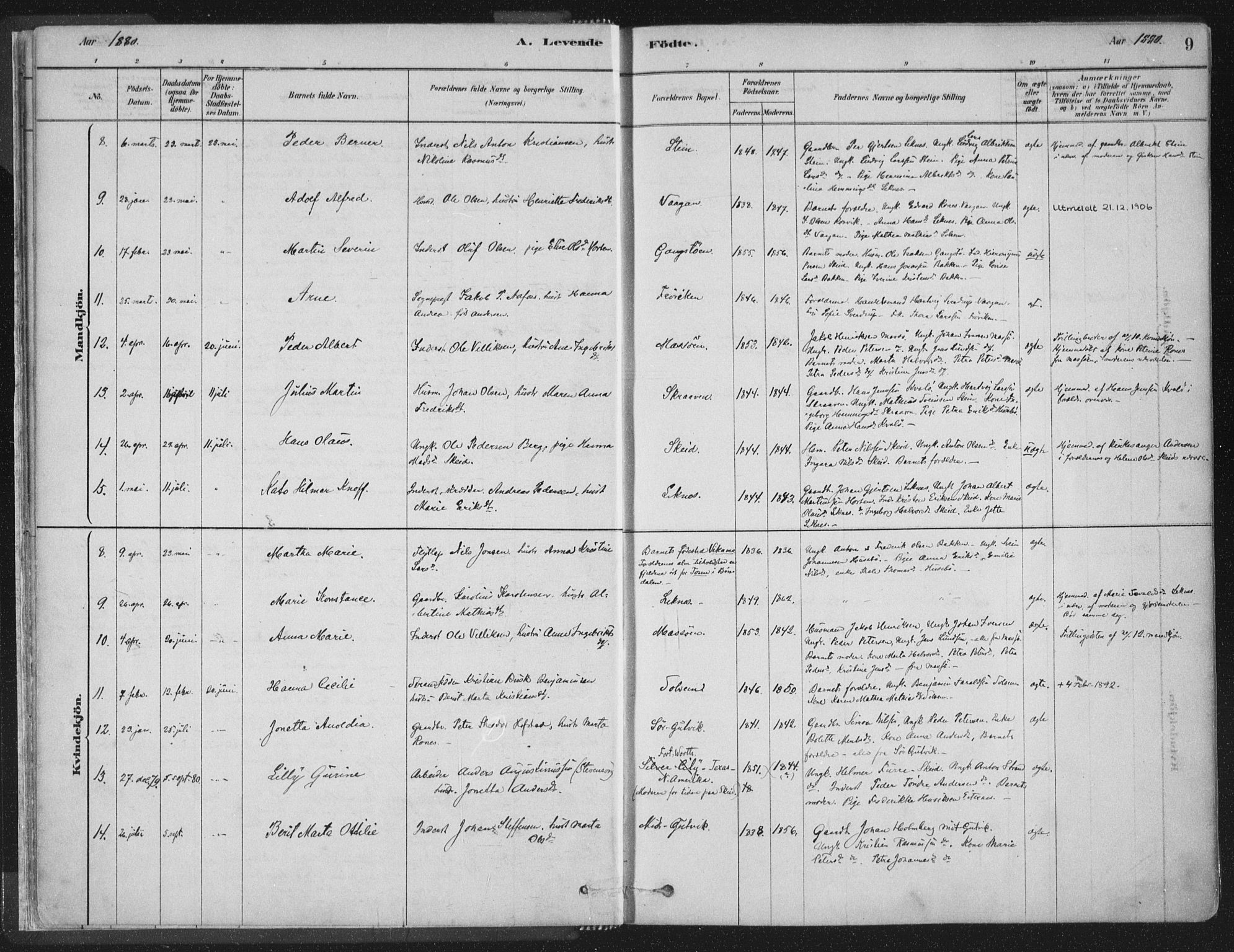 Ministerialprotokoller, klokkerbøker og fødselsregistre - Nord-Trøndelag, AV/SAT-A-1458/788/L0697: Parish register (official) no. 788A04, 1878-1902, p. 9