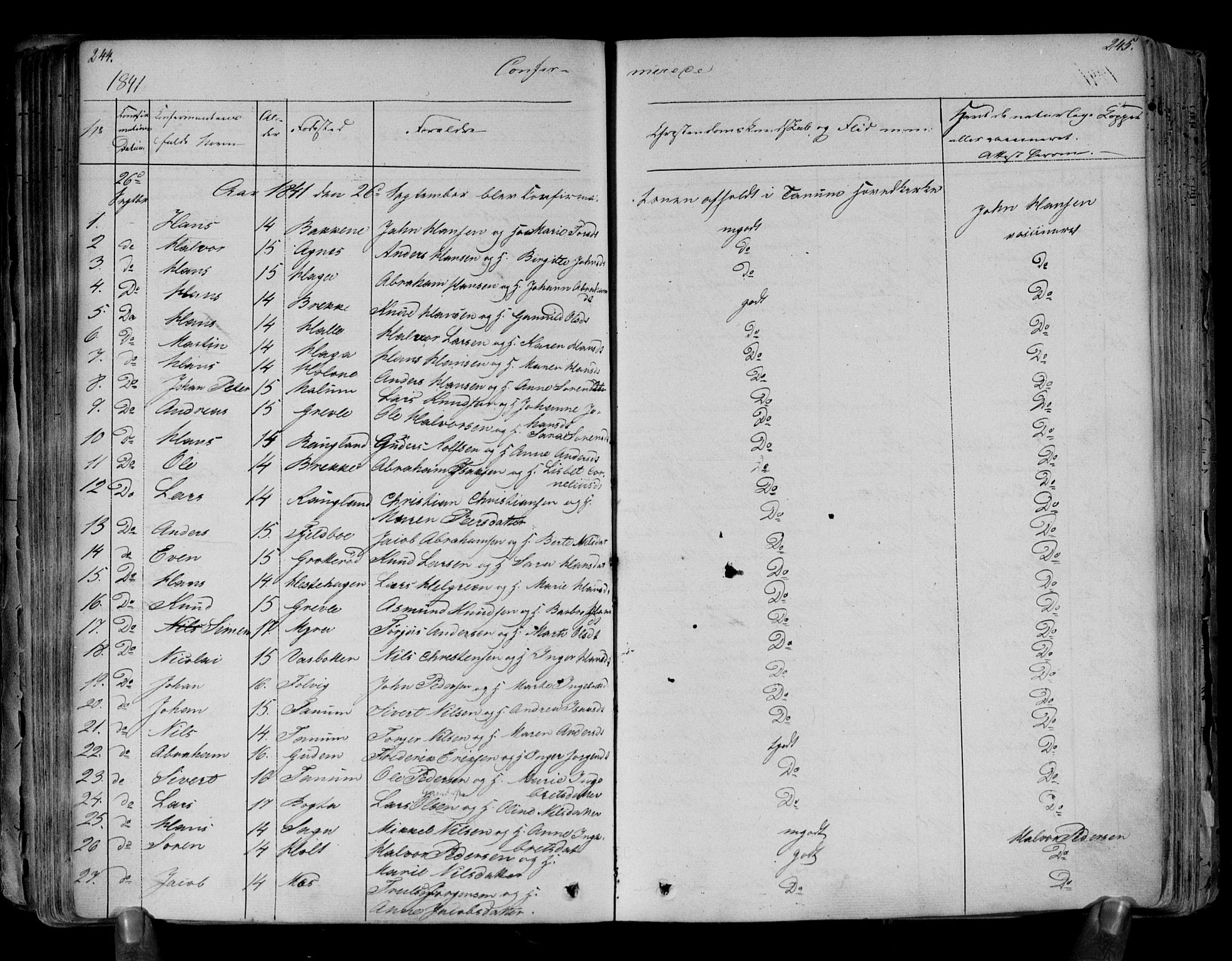 Brunlanes kirkebøker, AV/SAKO-A-342/F/Fa/L0003: Parish register (official) no. I 3, 1834-1845, p. 244-245