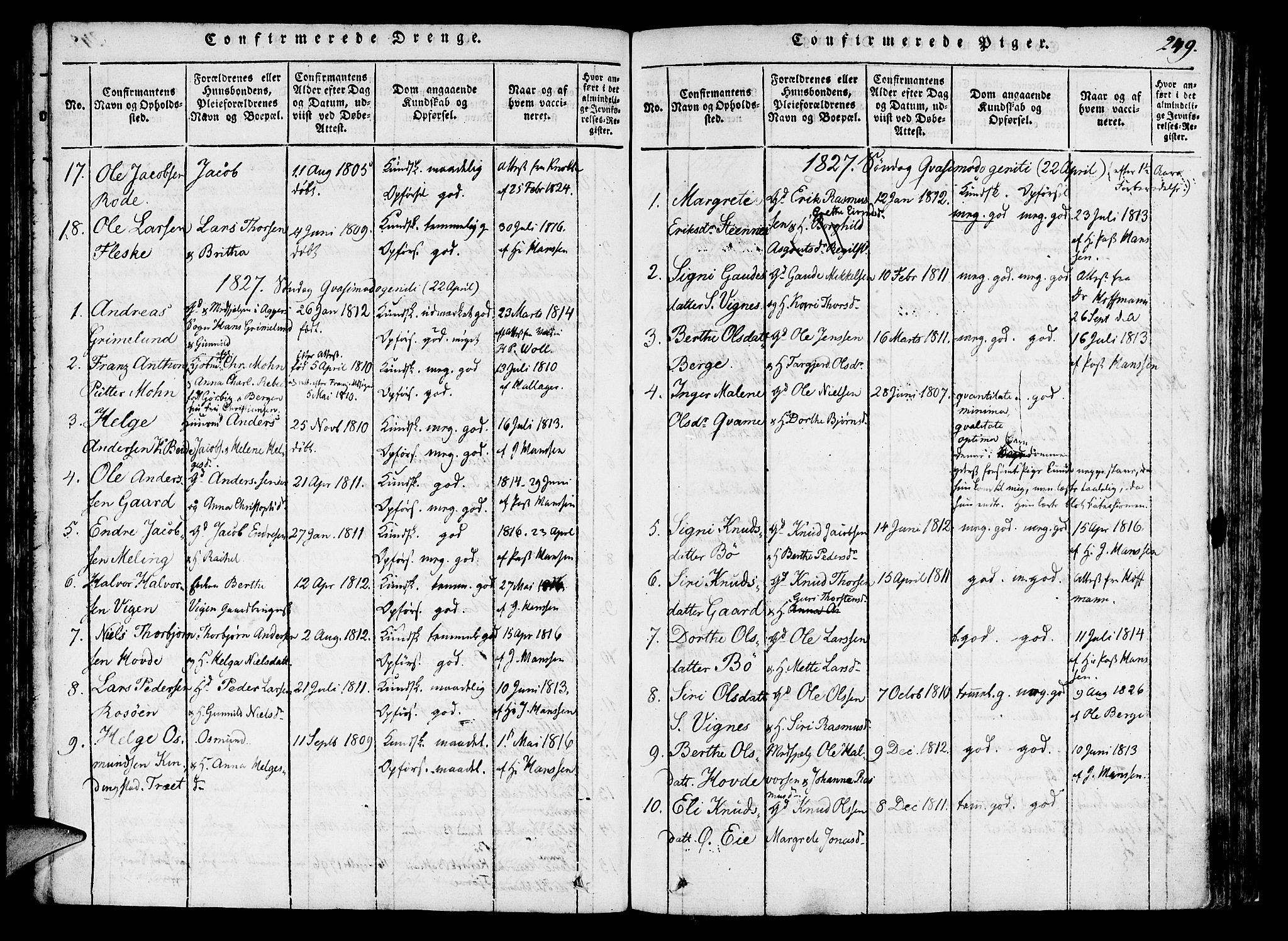 Finnøy sokneprestkontor, SAST/A-101825/H/Ha/Haa/L0006: Parish register (official) no. A 6, 1816-1846, p. 249