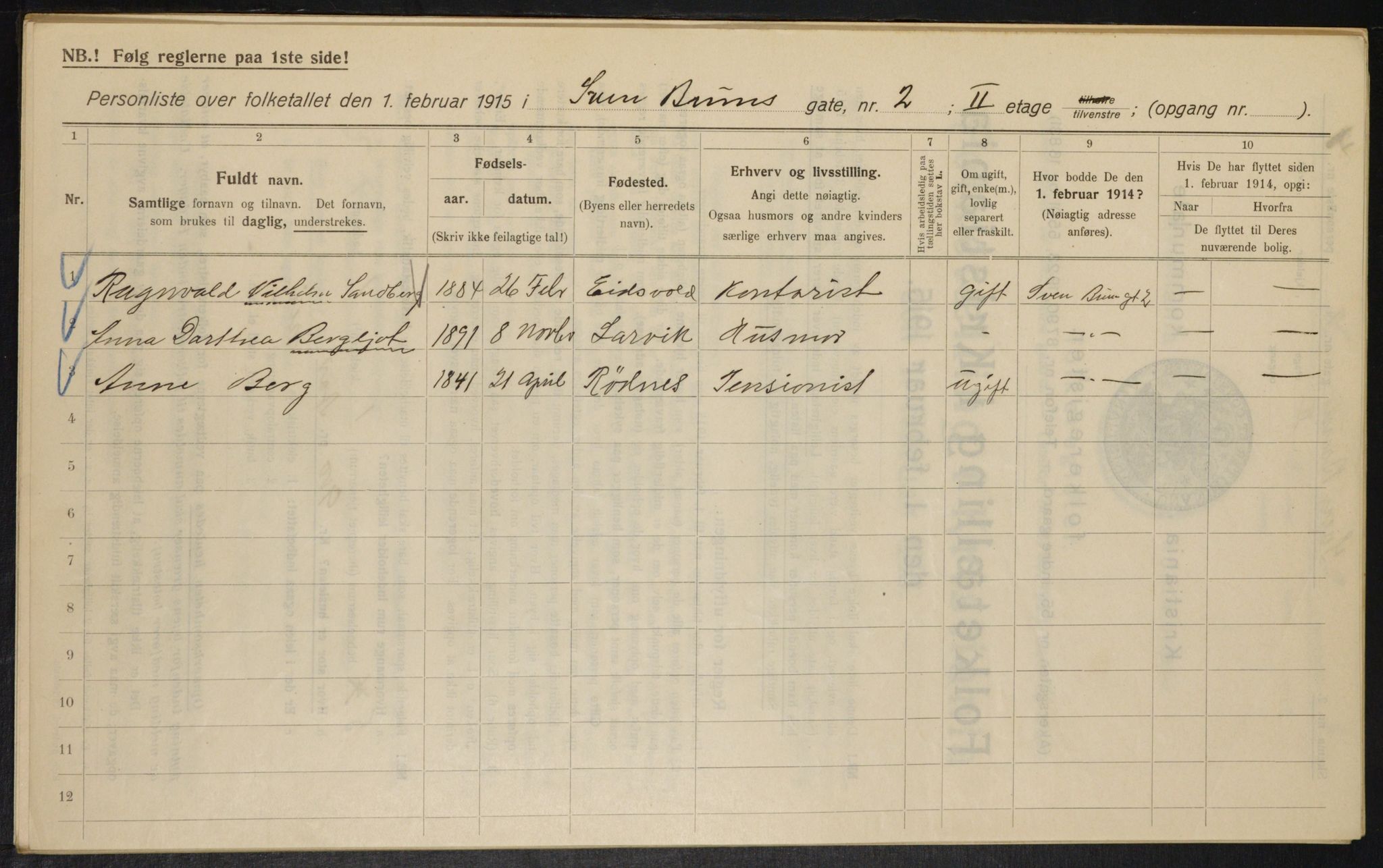 OBA, Municipal Census 1915 for Kristiania, 1915, p. 105039