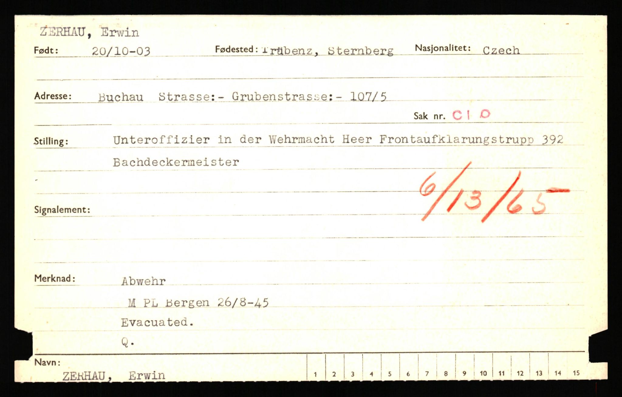 Forsvaret, Forsvarets overkommando II, RA/RAFA-3915/D/Db/L0041: CI Questionaires.  Diverse nasjonaliteter., 1945-1946, p. 535