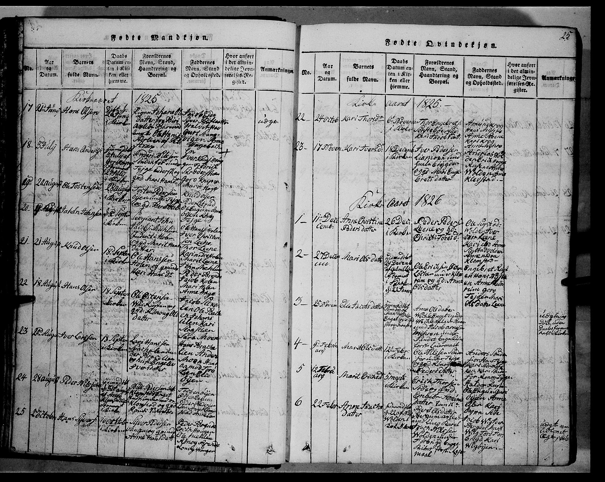 Fron prestekontor, SAH/PREST-078/H/Ha/Hab/L0002: Parish register (copy) no. 2, 1816-1850, p. 25