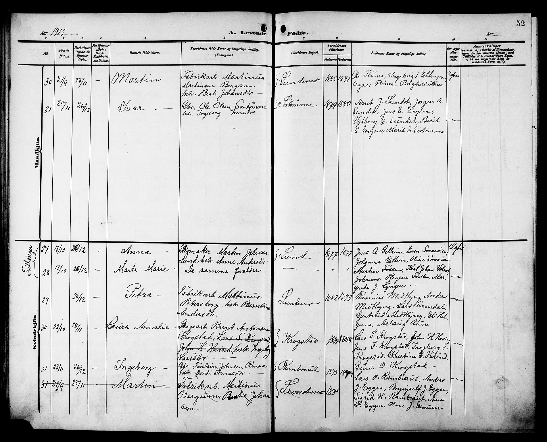 Ministerialprotokoller, klokkerbøker og fødselsregistre - Sør-Trøndelag, SAT/A-1456/692/L1112: Parish register (copy) no. 692C07, 1904-1918, p. 52