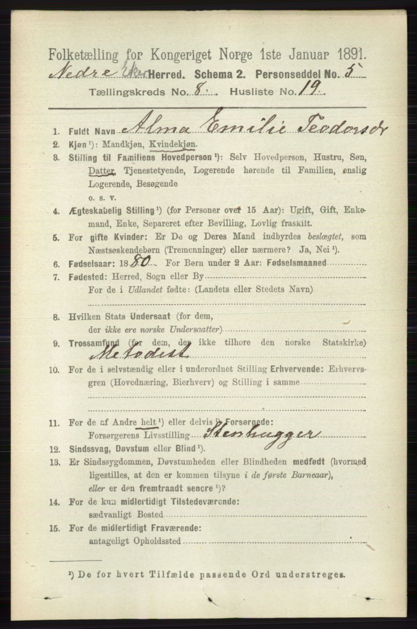 RA, 1891 census for 0625 Nedre Eiker, 1891, p. 4060