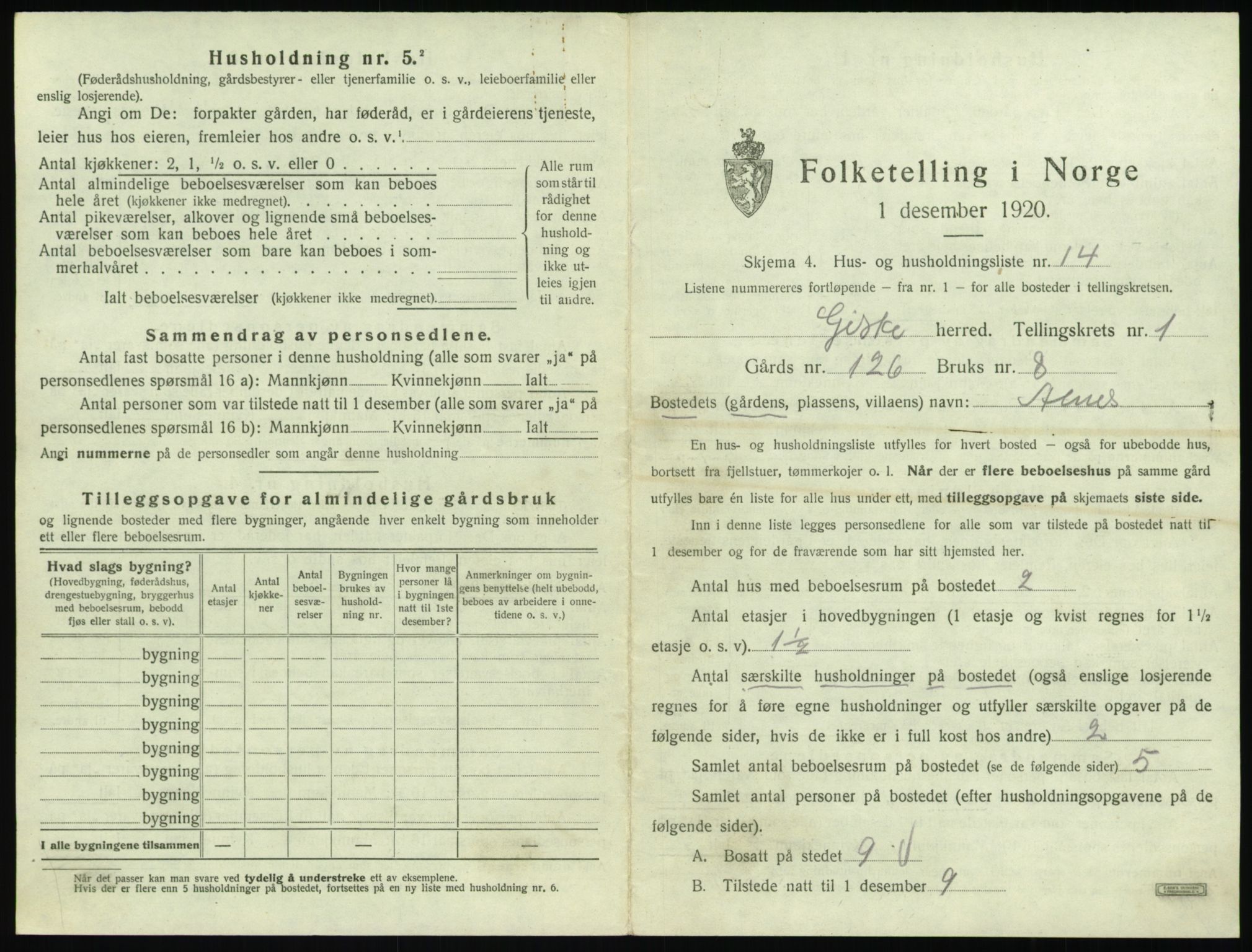 SAT, 1920 census for Giske, 1920, p. 54