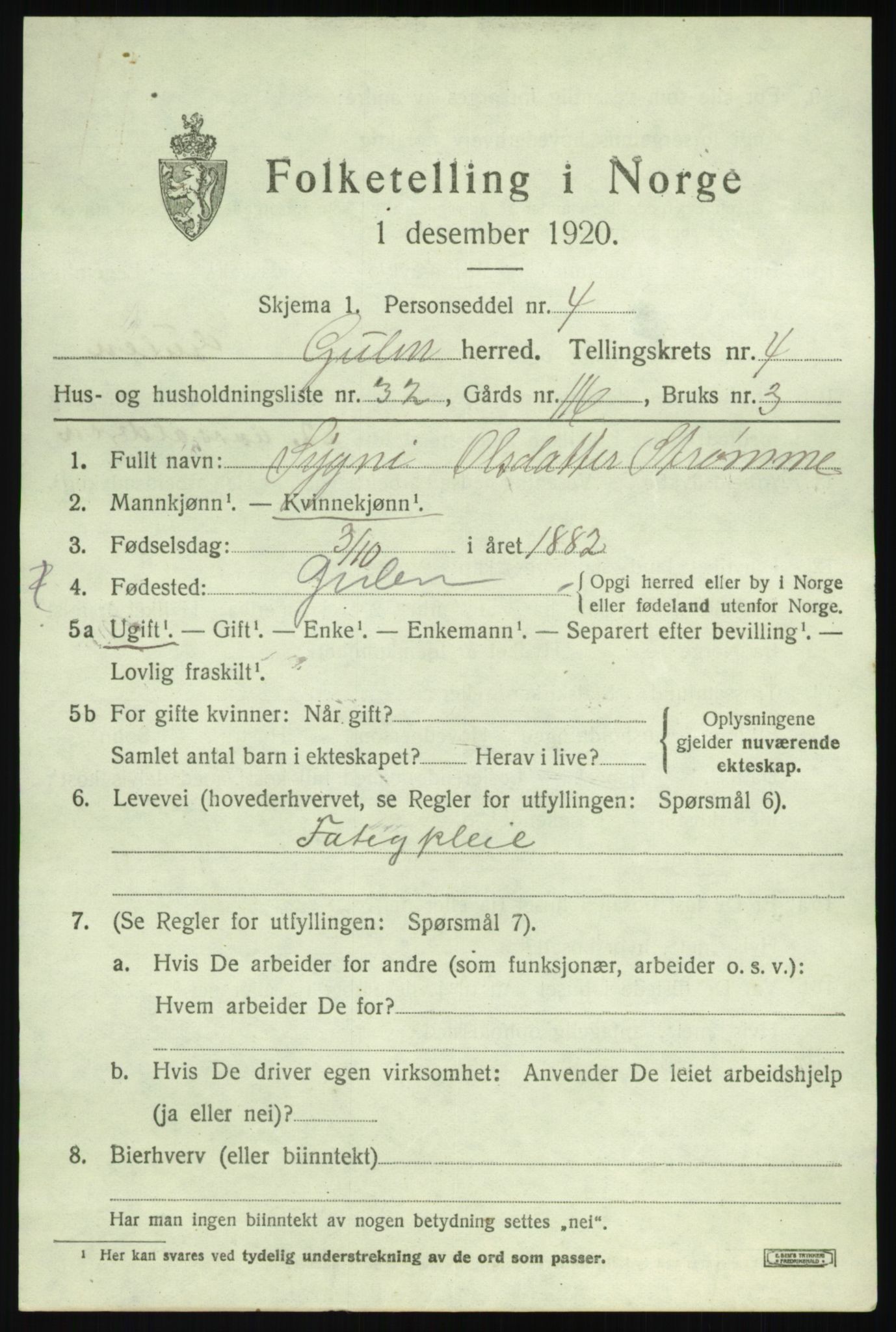 SAB, 1920 census for Gulen, 1920, p. 2089