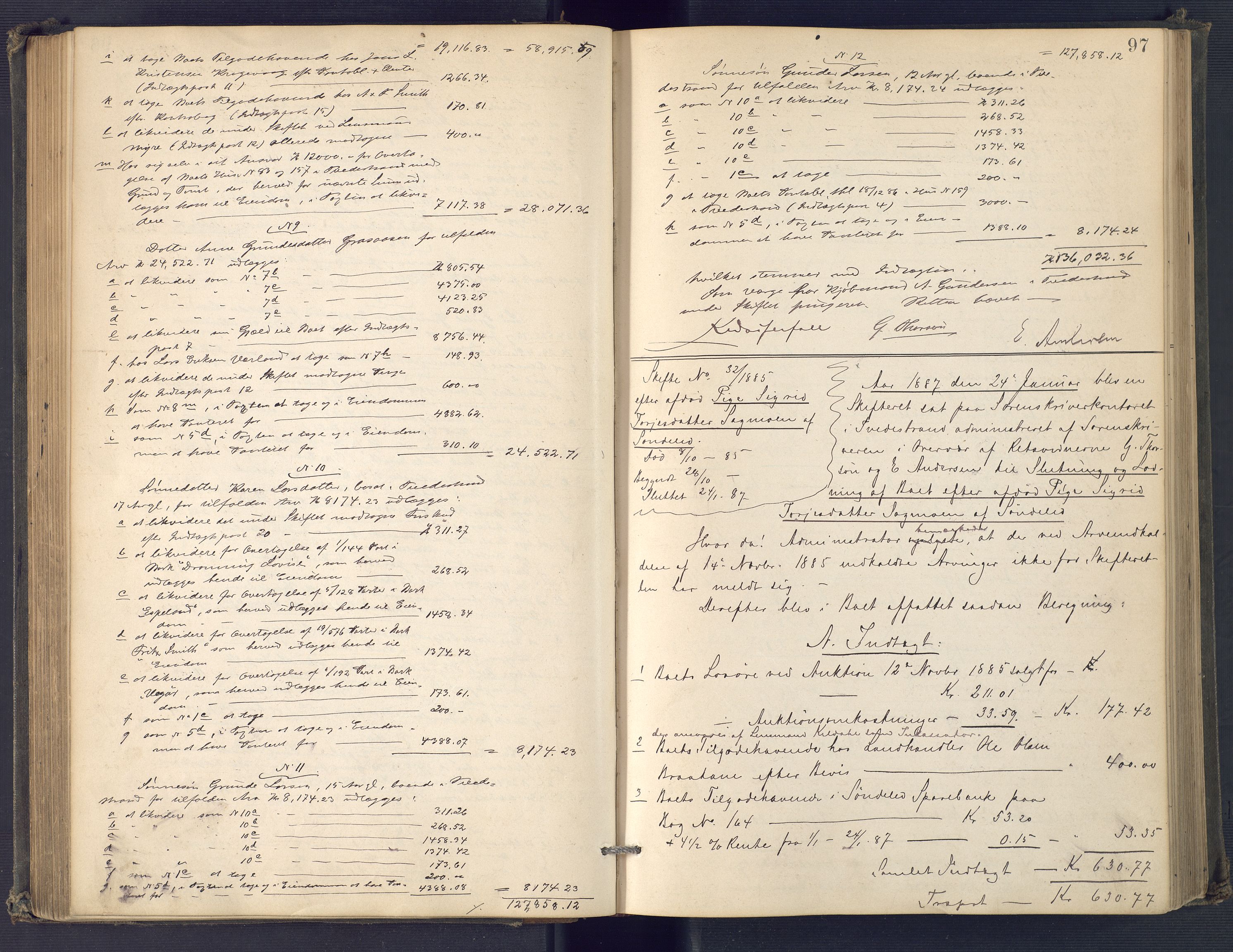 Holt sorenskriveri, AV/SAK-1221-0002/H/Hc/L0034: Skifteutlodningsprotokoll nr. 9, 1884-1890, p. 96b-97a