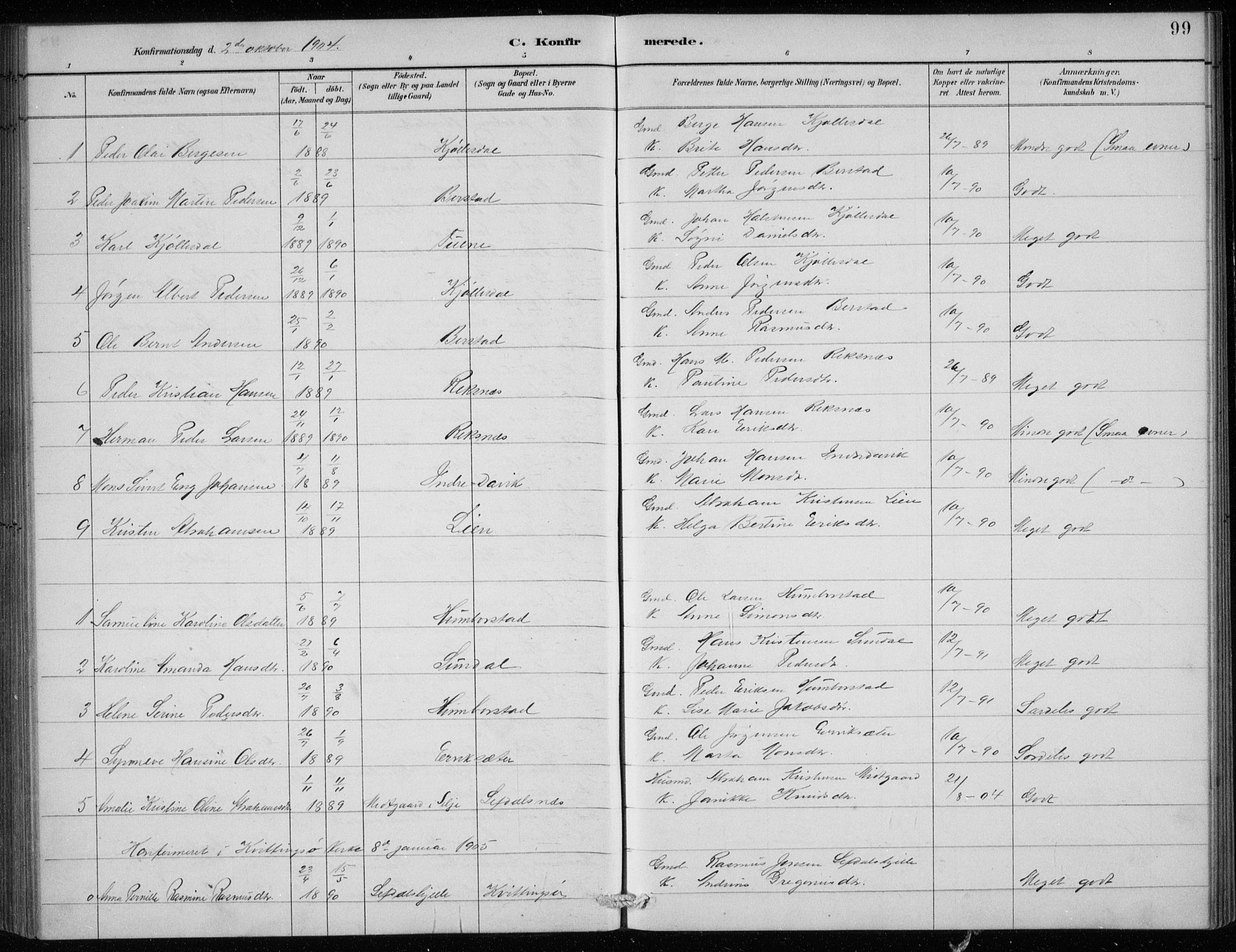 Davik sokneprestembete, AV/SAB-A-79701/H/Hab/Haba/L0002: Parish register (copy) no. A 2, 1890-1911, p. 99