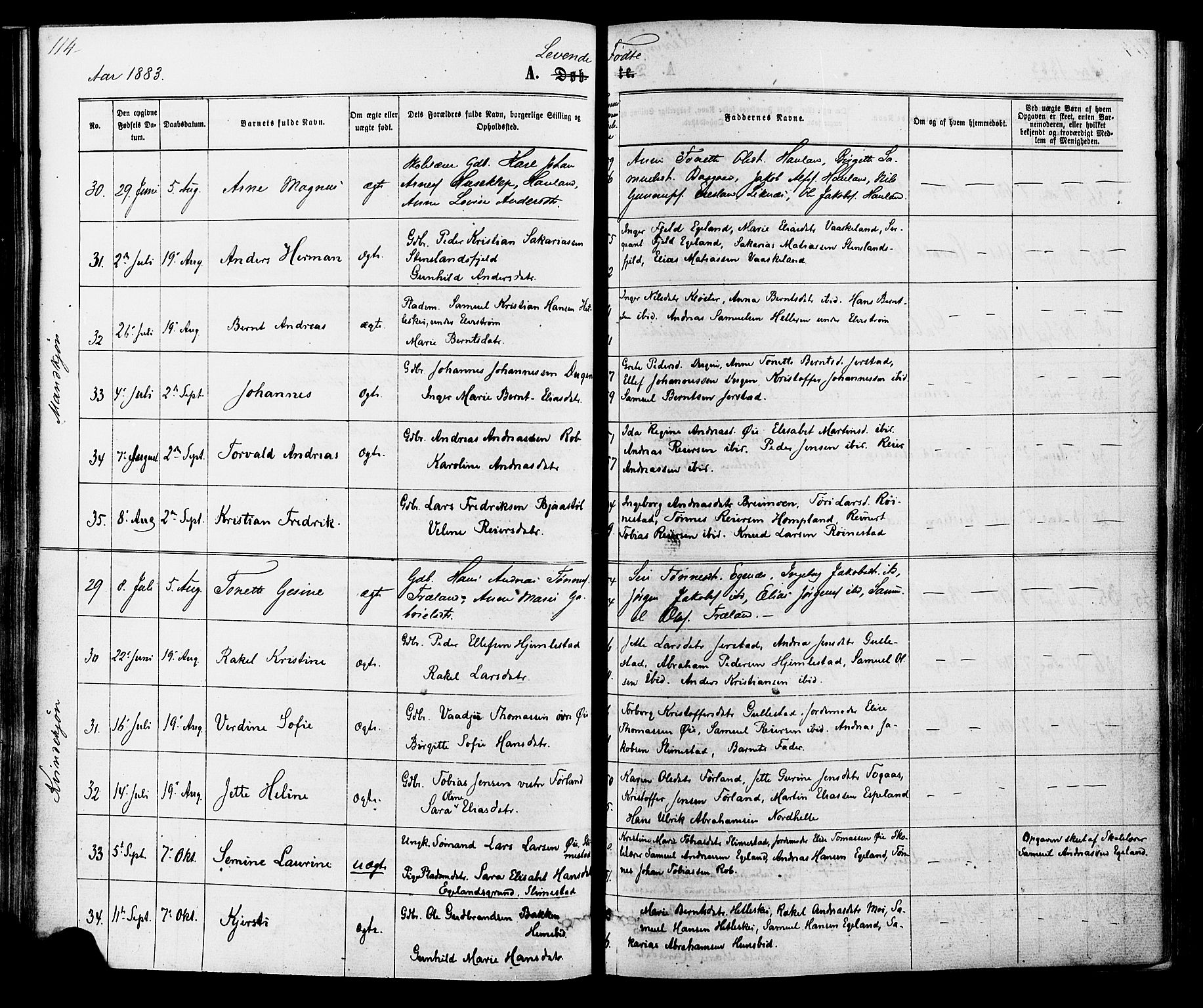 Kvinesdal sokneprestkontor, SAK/1111-0026/F/Fa/Fab/L0007: Parish register (official) no. A 7, 1870-1885, p. 114