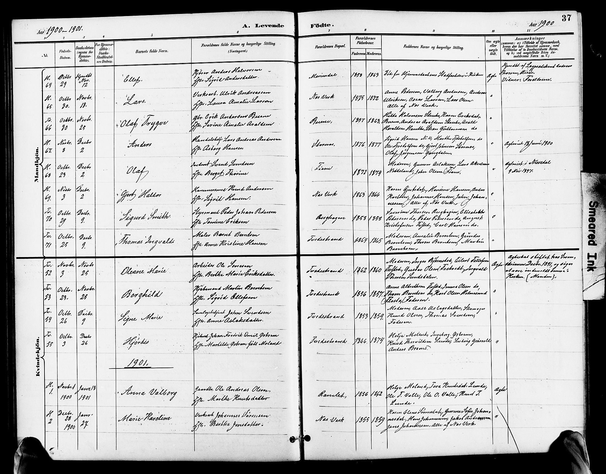 Holt sokneprestkontor, SAK/1111-0021/F/Fb/L0011: Parish register (copy) no. B 11, 1897-1921, p. 37
