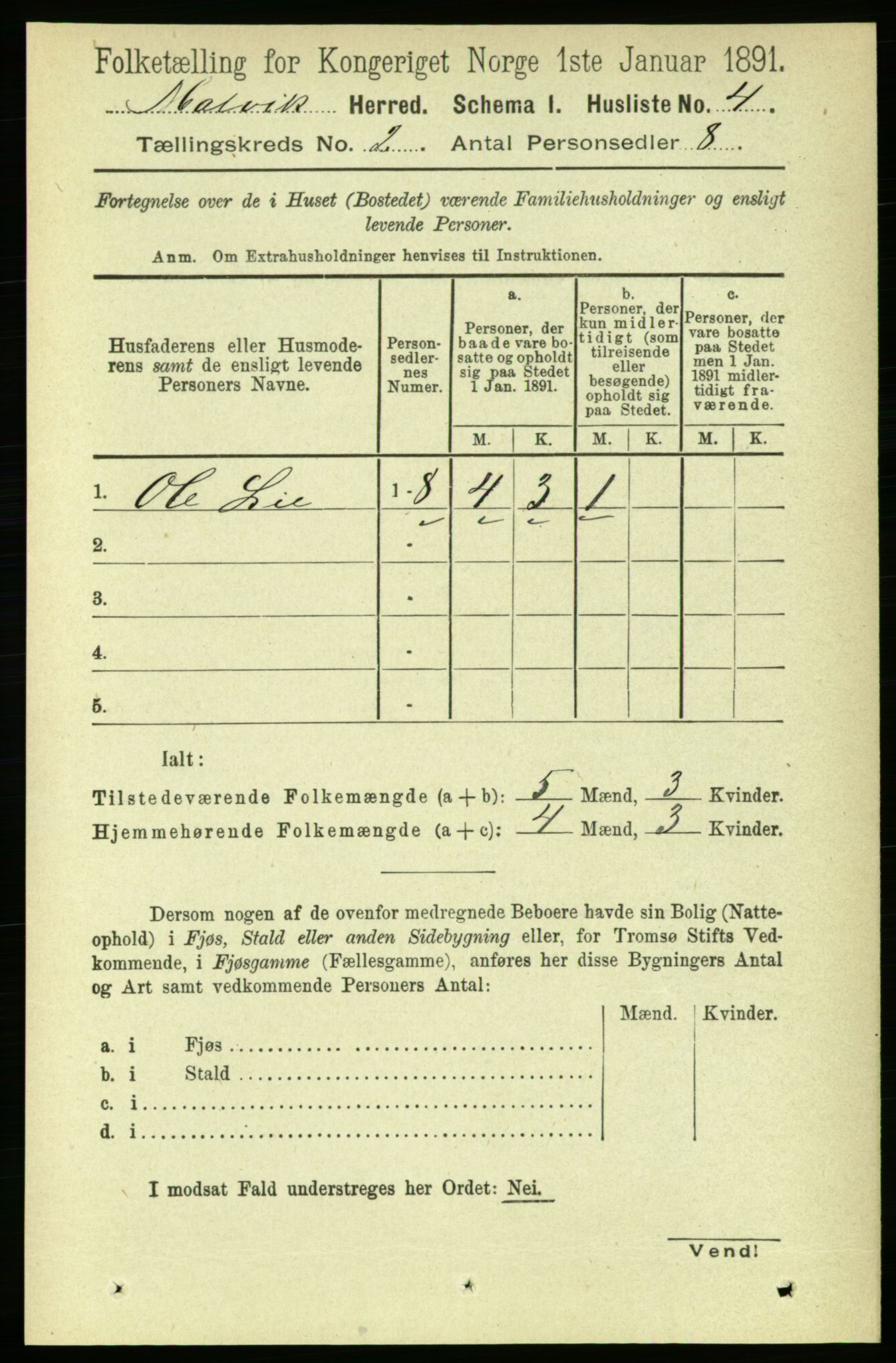 RA, 1891 census for 1663 Malvik, 1891, p. 659